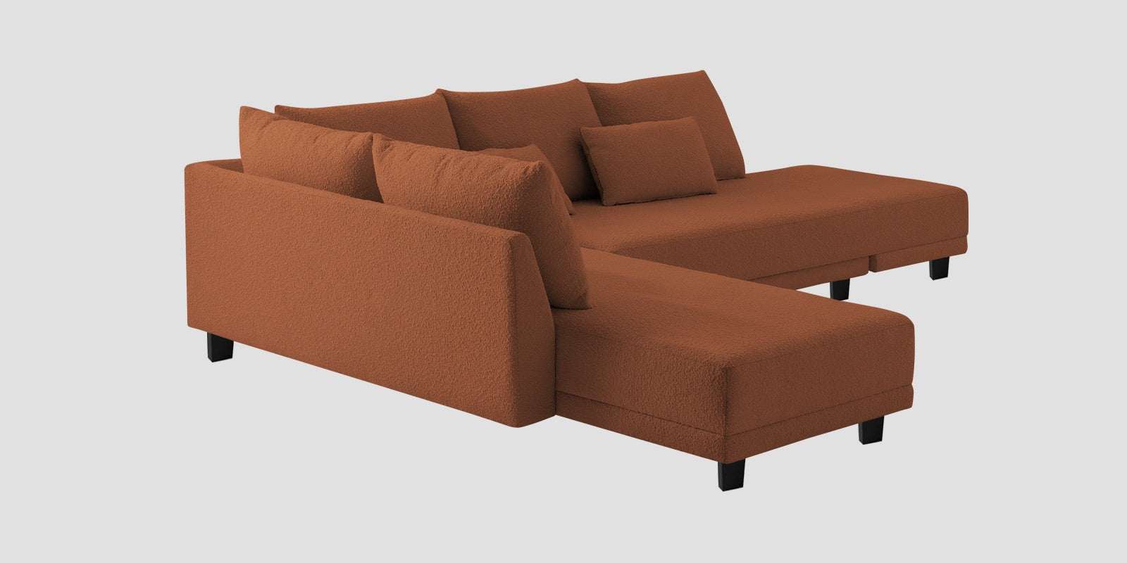Ira Boucle Fabric RHS 6 Seater Convertible Sofa Cum Bed In Light Orange Colour - Febonic Living