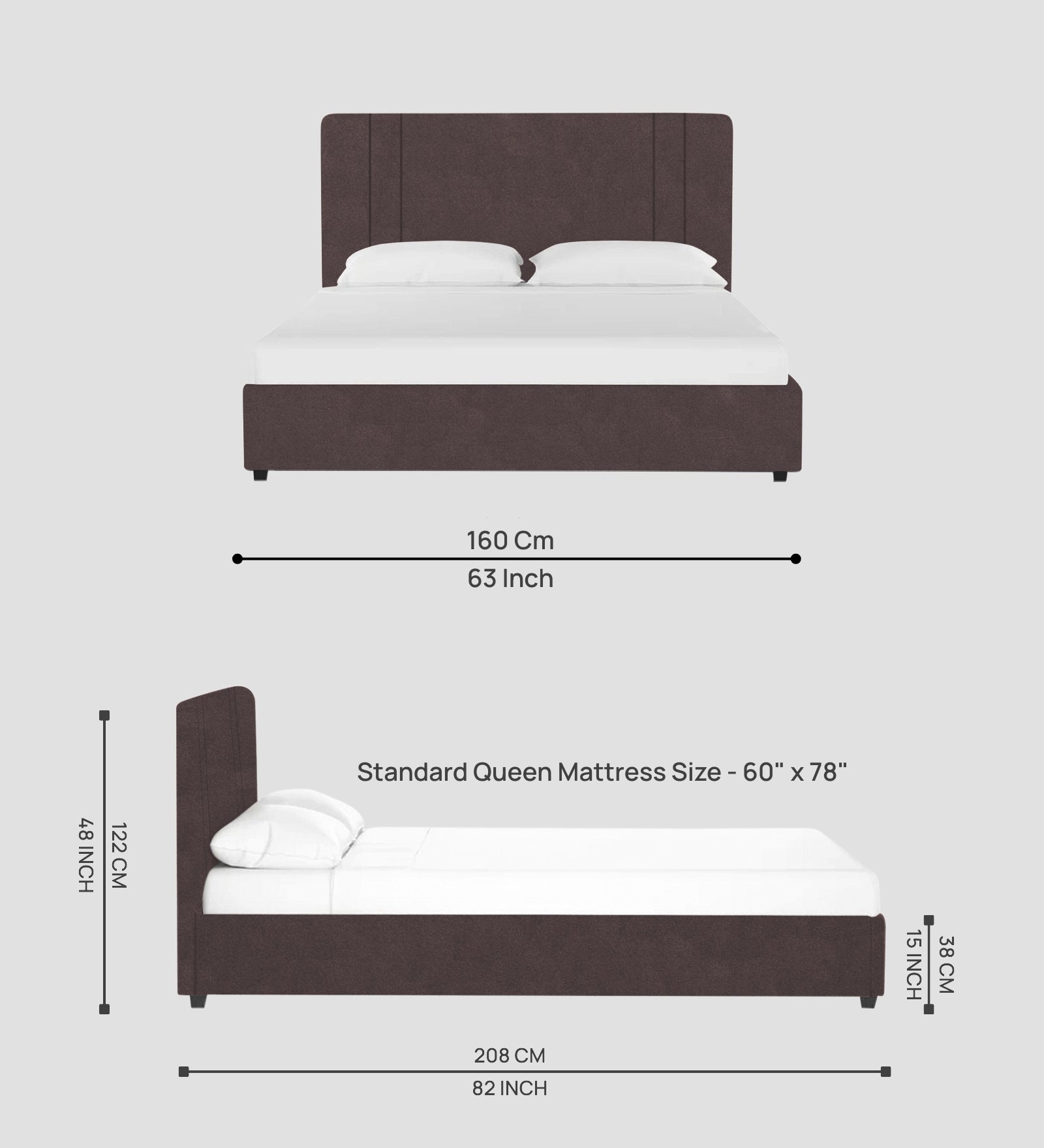 Asyra Velvet Queen Bed in Mocha Brown Colour With Box Storage - Febonic Living