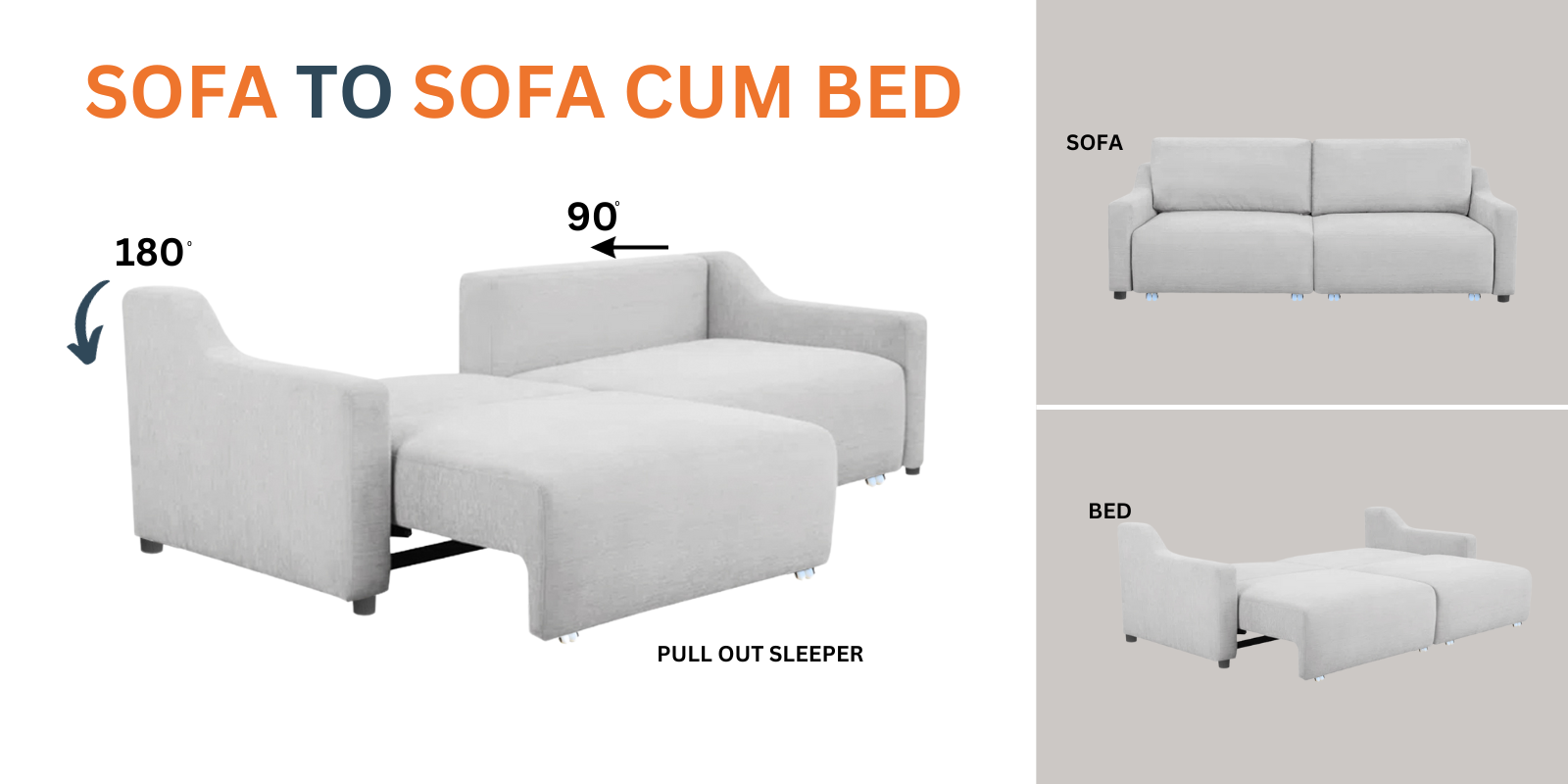 Gabby Fabric 3 Seater Pull Out Sofa Cum Bed In Lit Grey Colour - Febonic Living