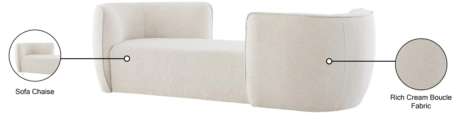 Hilton Boucle Fixed Back Chaise Lounger In White Plain Colour - Febonic Living