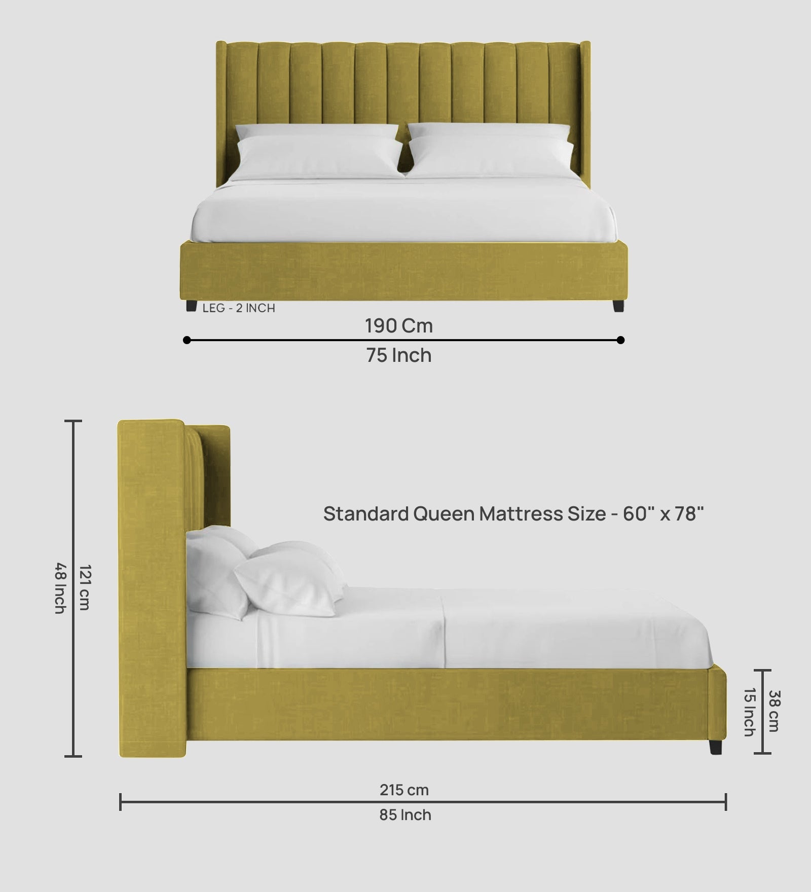 Colina Fabric Queen Size Bed In Parrot Green Colour With Box Storage - Febonic Living