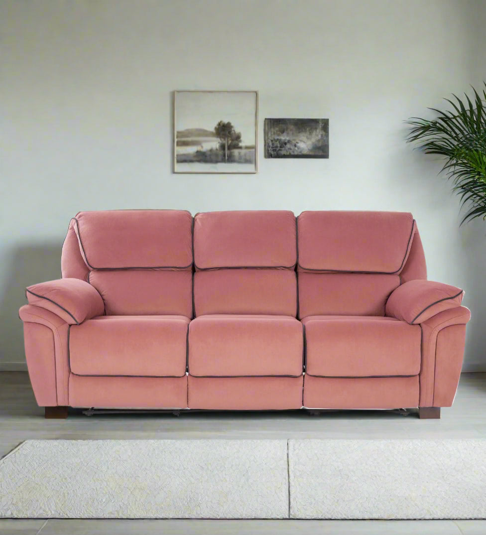 Regina Velvet 3 Seater Motorized Recliner In Blush Pink Colour - Febonic Living