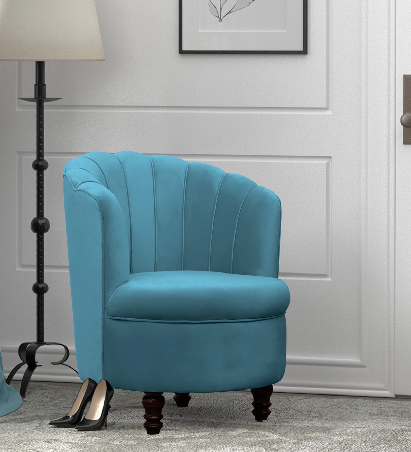 Clark Velvet Slipper Chair in Aqua Blue Colour - Febonic Living