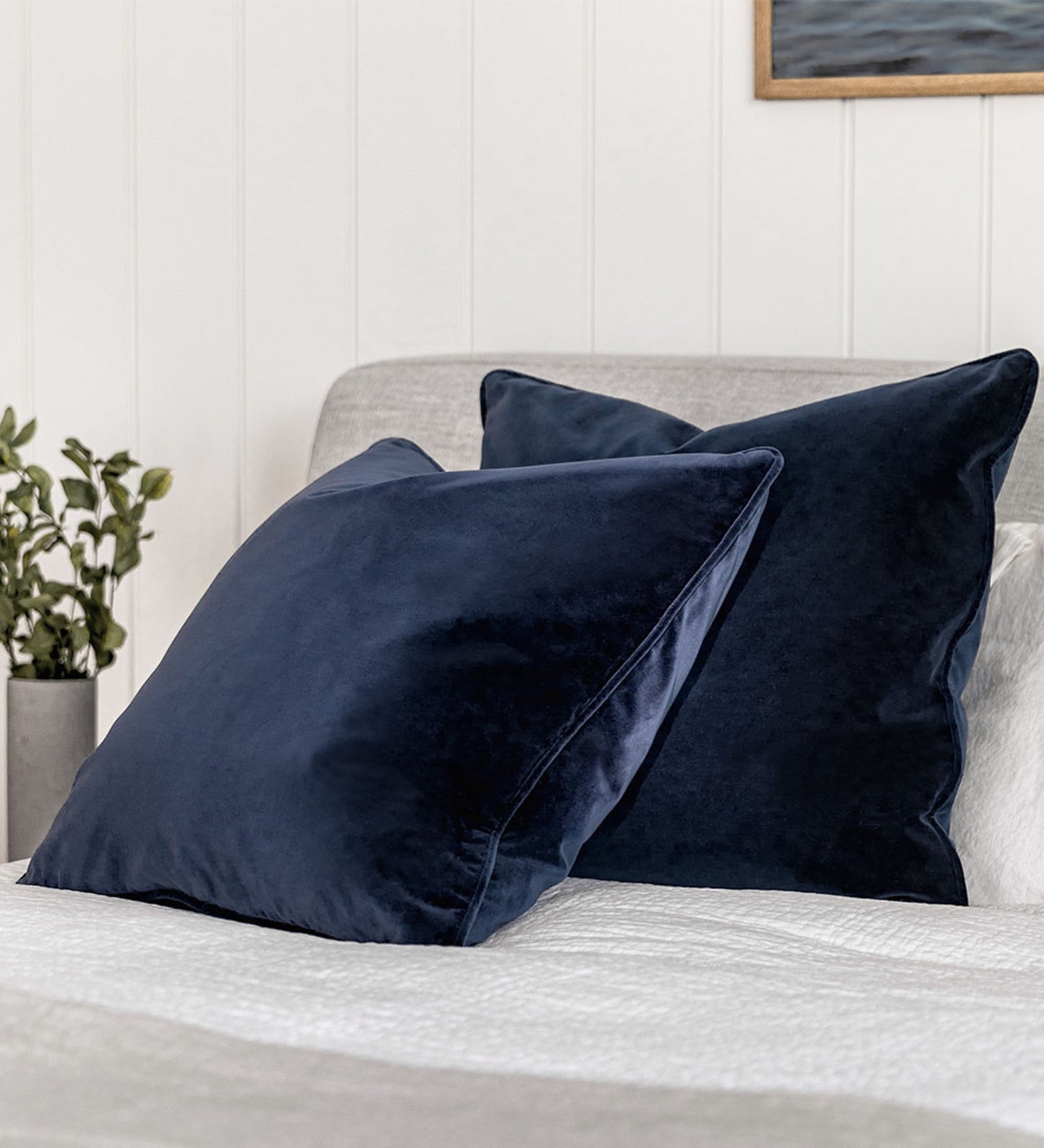 Lucca Velvet 20x20 inches Cushion + Covers (Pack of 2) In Dark Blue Colour - Febonic Living