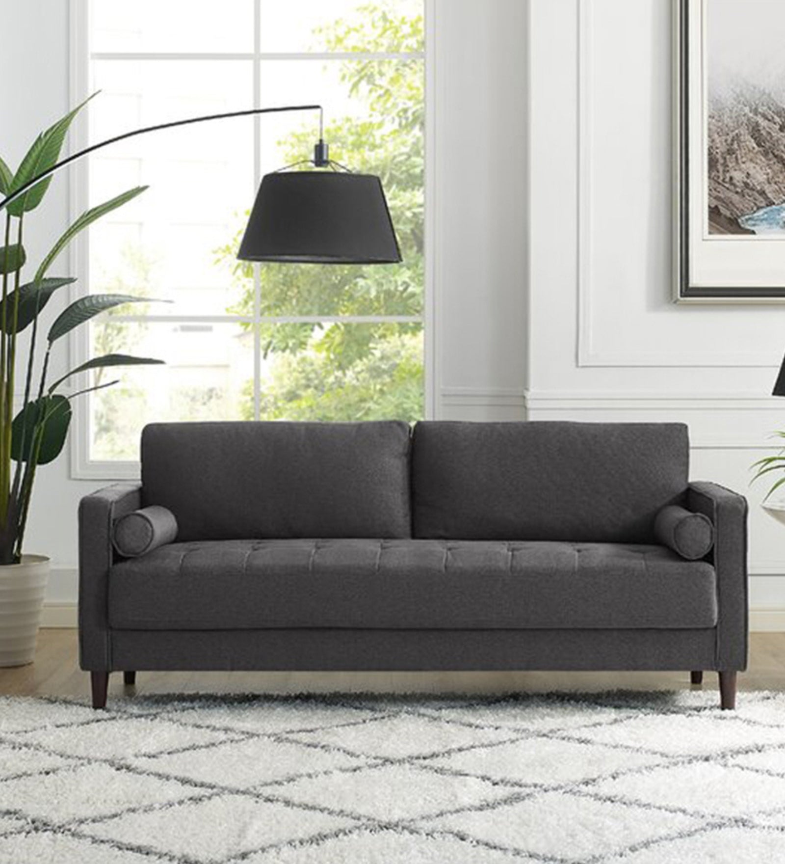 Darvin Fabric 3 Seater Sofa In Charcoal Grey Colour - Febonic Living