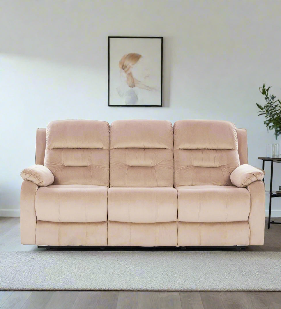 Yama Velvet 3 Seater Motorized Recliner In Camel Beige Colour - Febonic Living