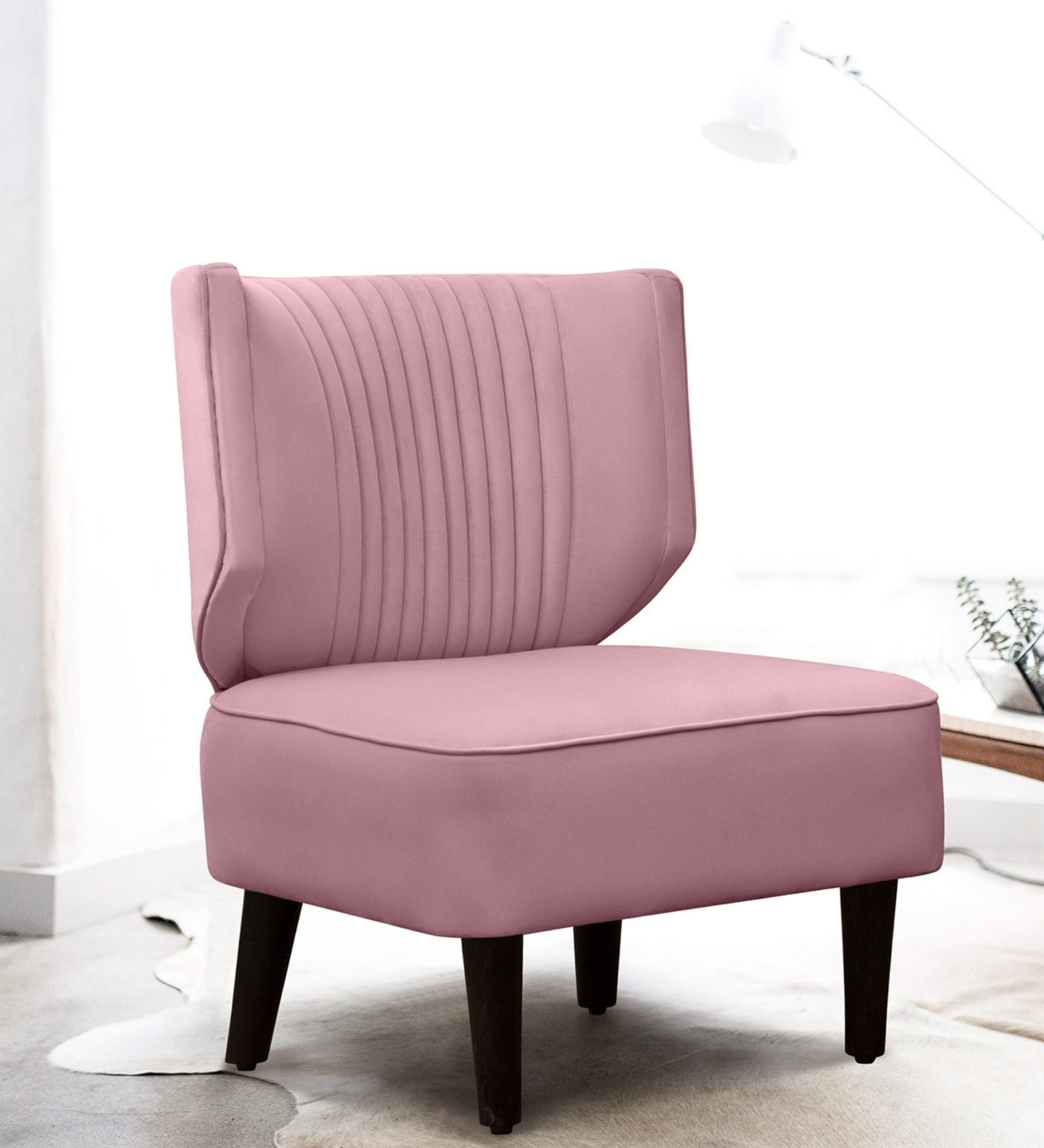 Robby Velvet Slipper Chair in Millennial Pink Colour - Febonic Living