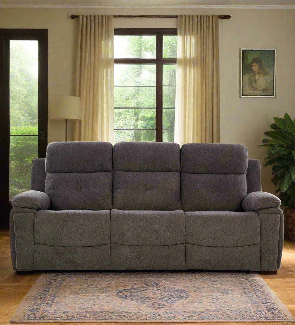 Waki Boucle 3 Seater Motorized Recliner in Concrete Grey Colour - Febonic Living