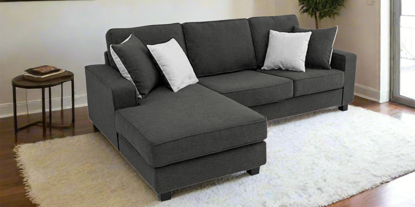 Ladybug Fabric RHS Sectional Sofa (2+Lounger) In Charcoal Grey Colour - Febonic Living