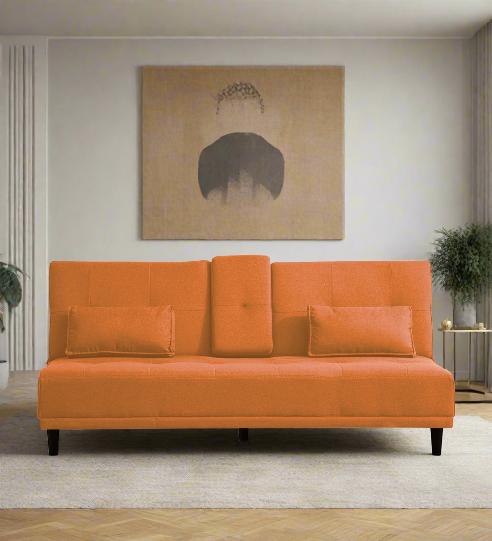 Jerry Fabric 3 Seater Convertible Sofa Cum Bed In Dark Orange Colour - Febonic Living