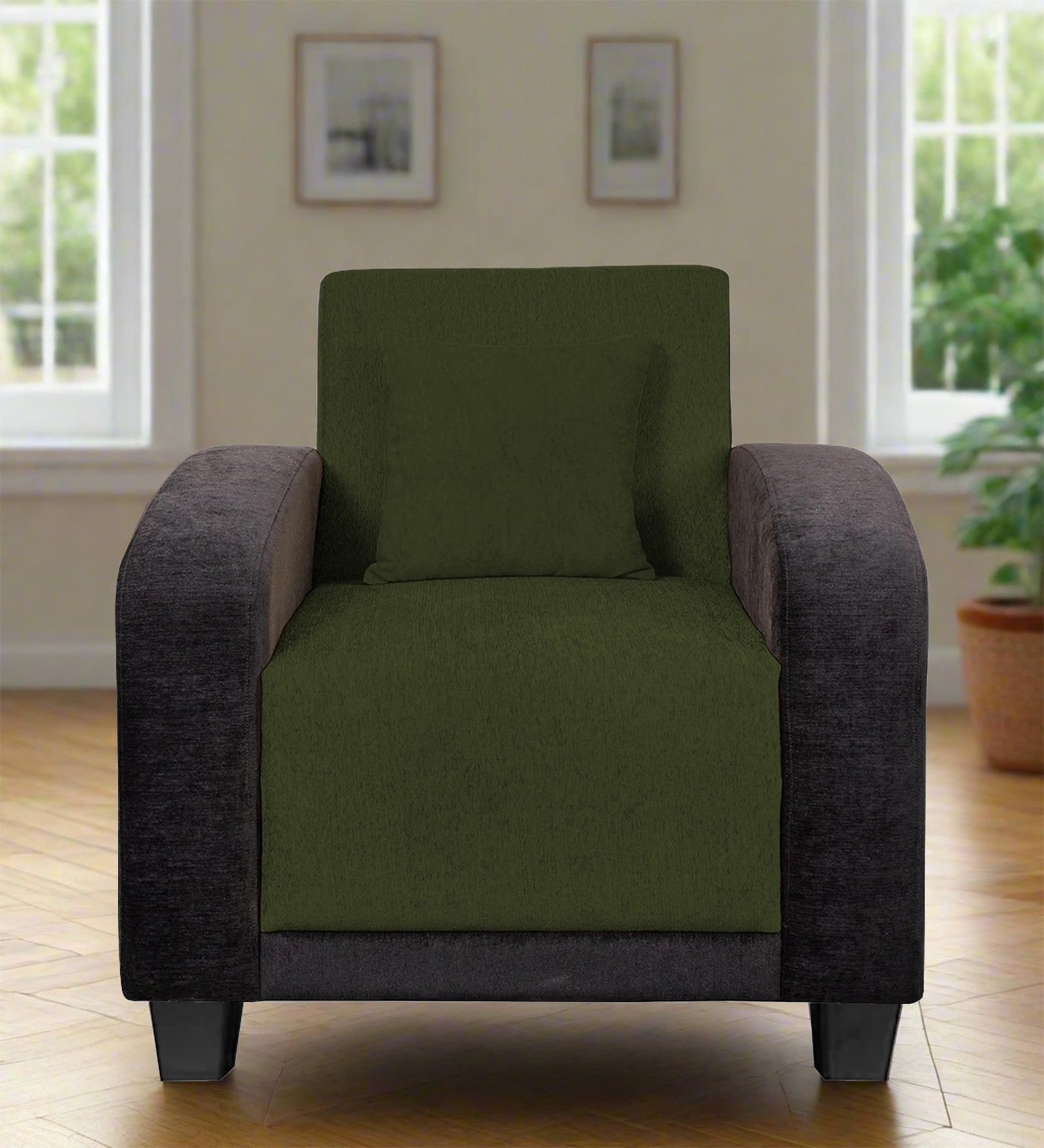 Alex Fabric 1 Seater Sofa In Olive Green Colour - Febonic Living