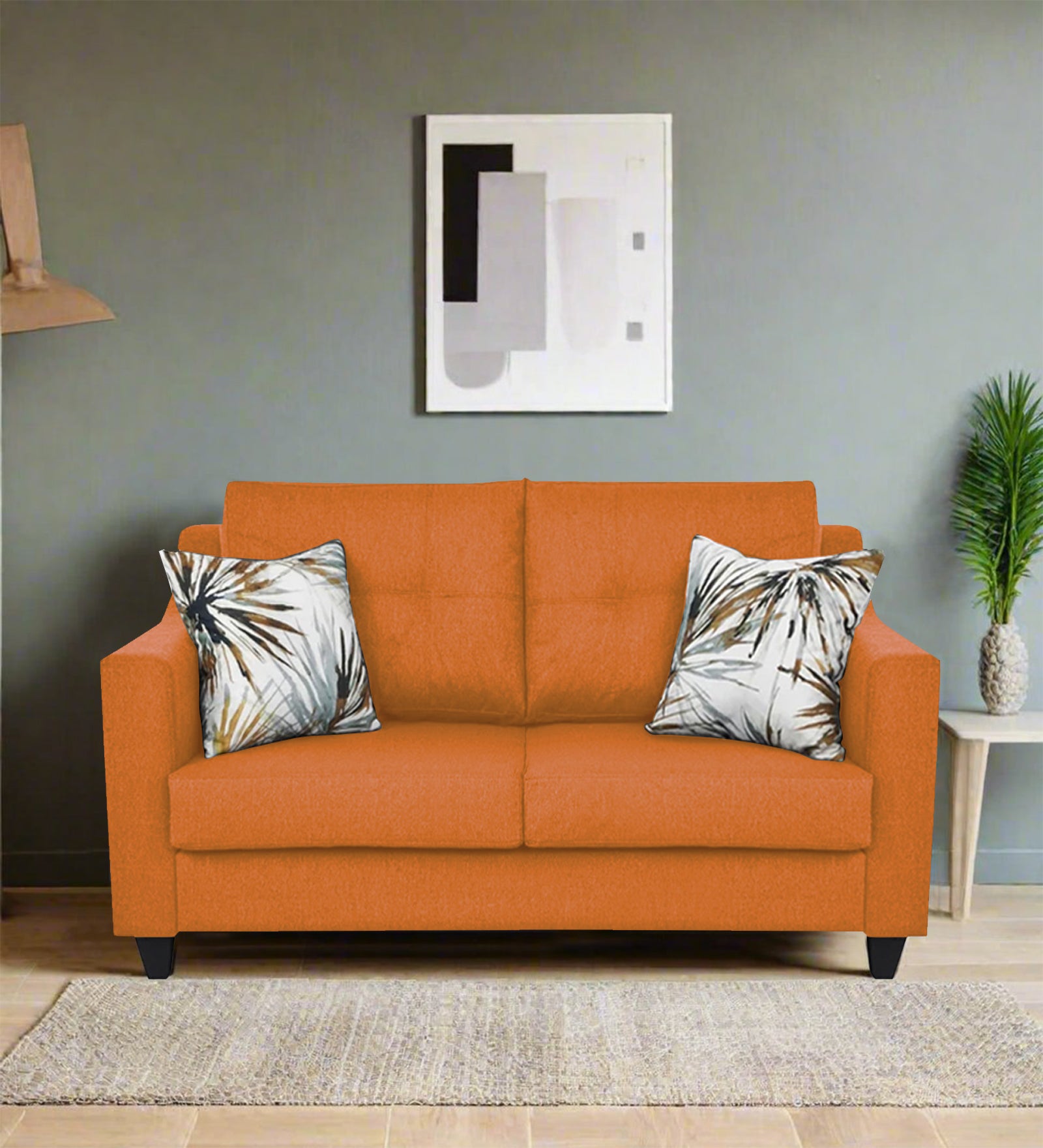 Welly Fabric 2 Seater Sofa In Dark Orange Colour - Febonic Living