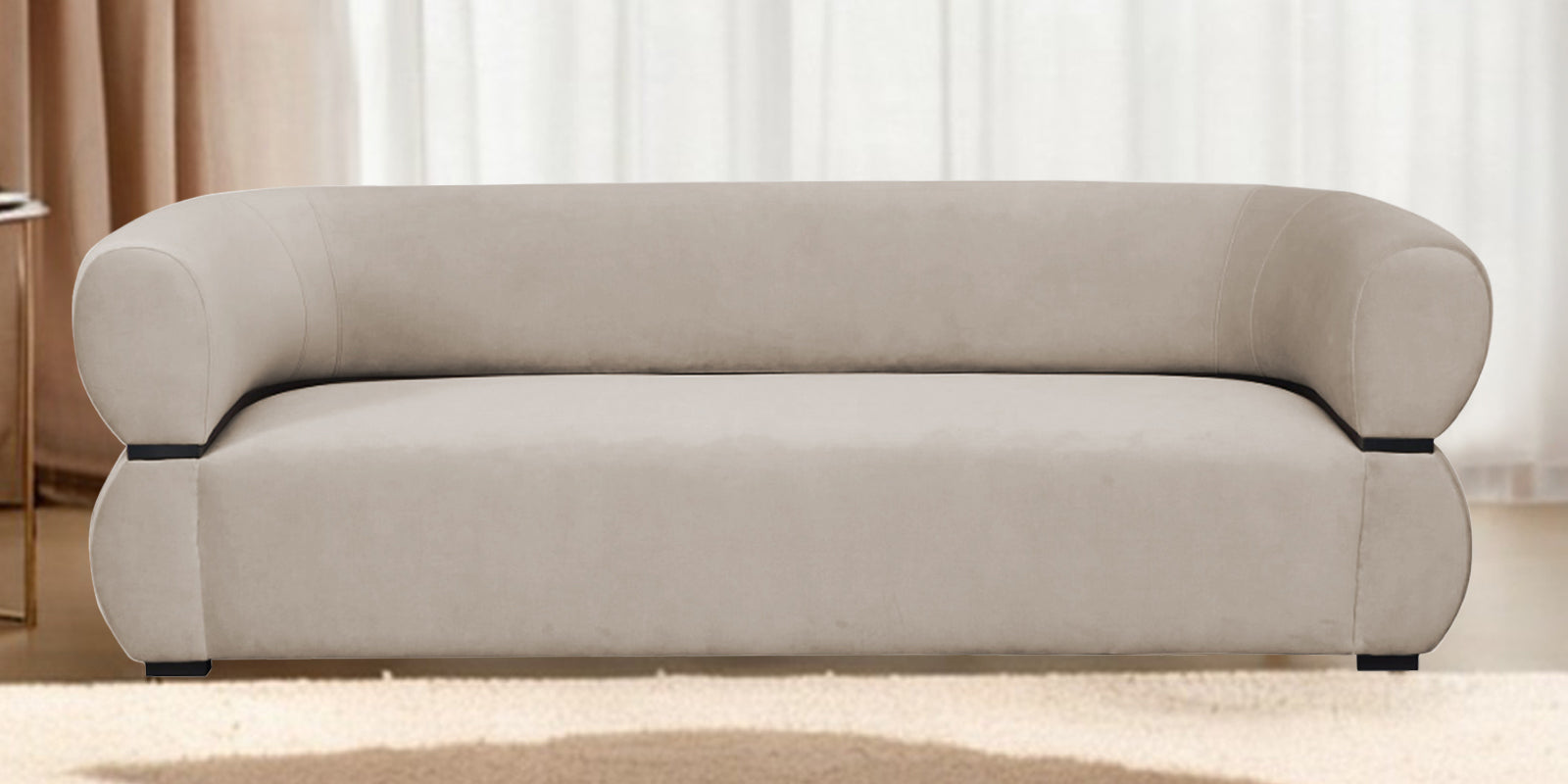 Kula Velvet 3 Seater Sofa In Cream Beige Colour - Febonic Living