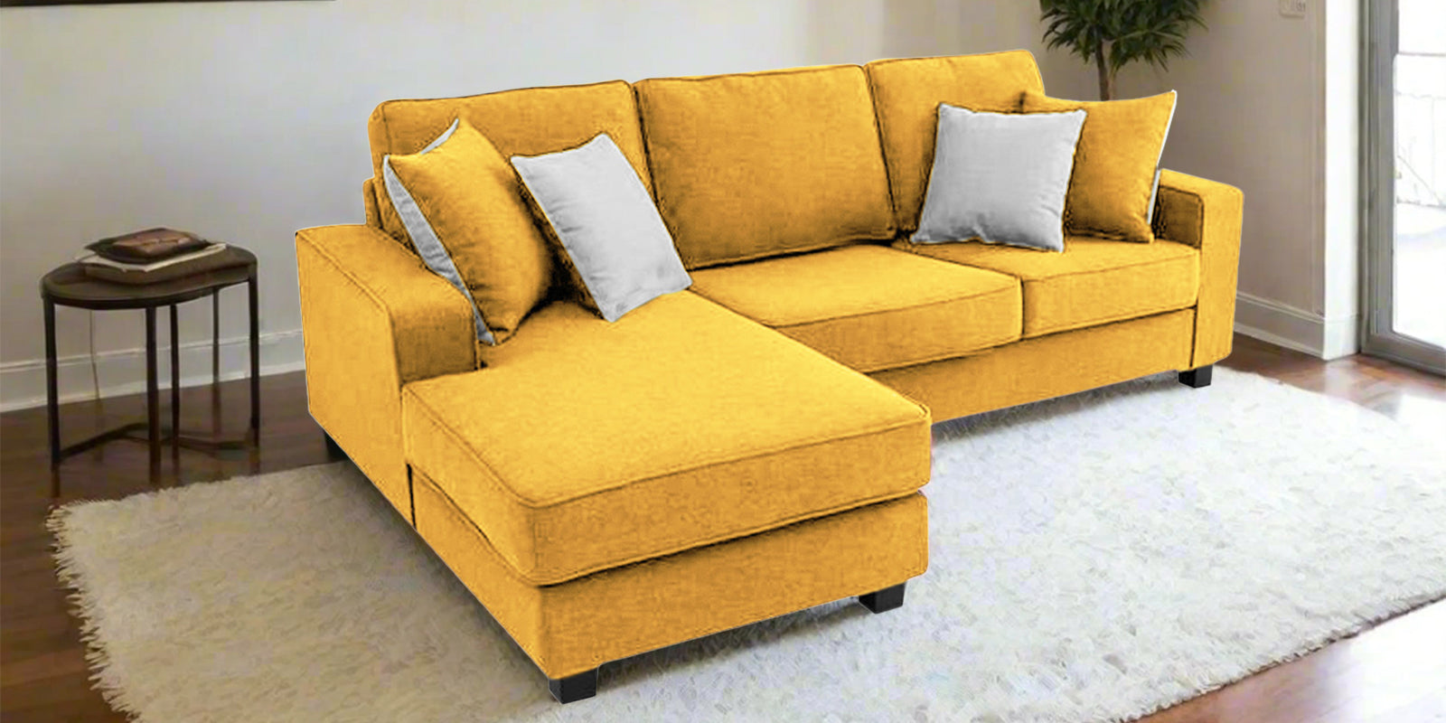 Ladybug Fabric RHS Sectional Sofa (2+Lounger) In Bold Yellow Colour - Febonic Living