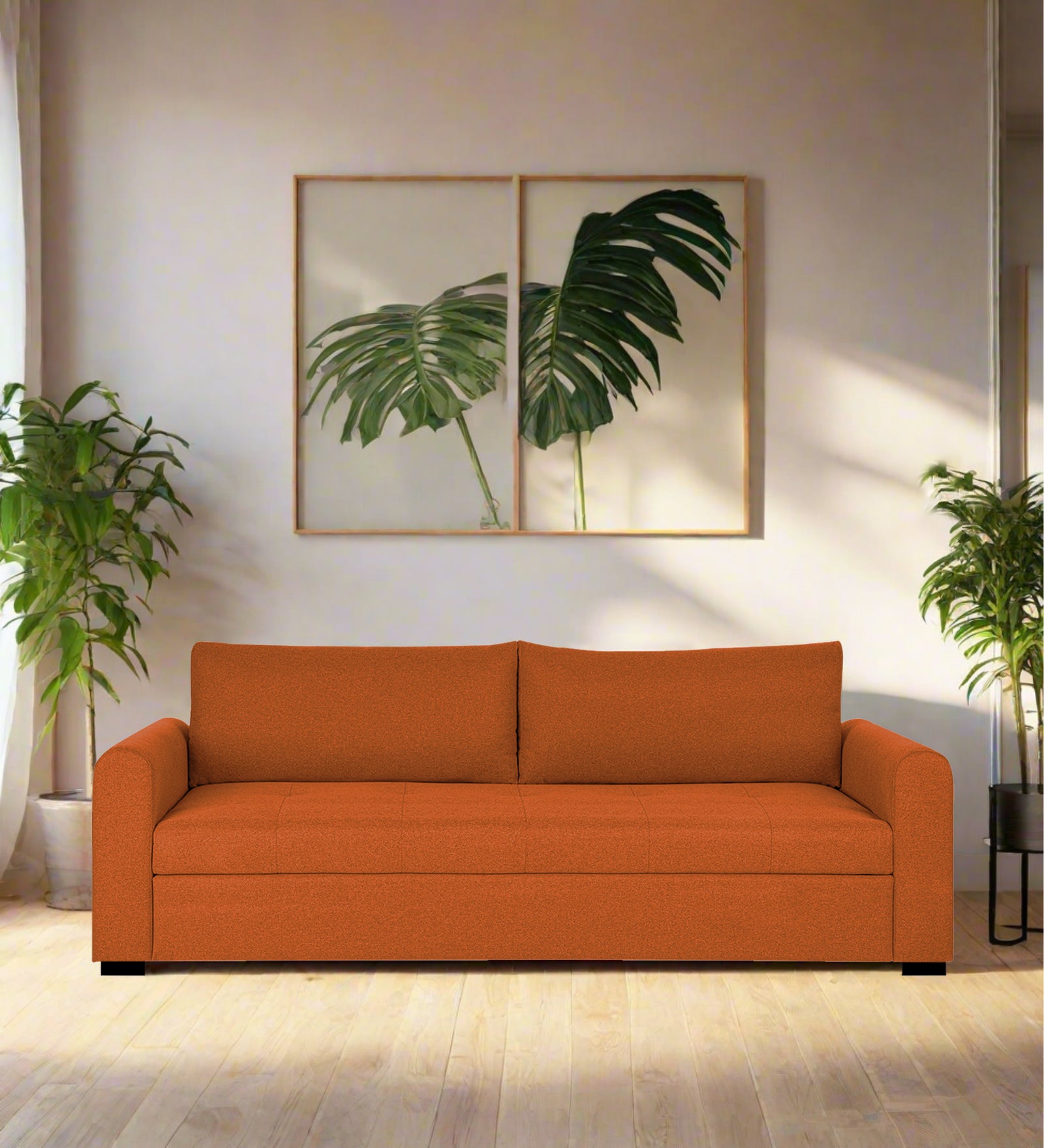 Sigma Fabric 3 Seater Sofa In Vivid Orange Colour - Febonic Living