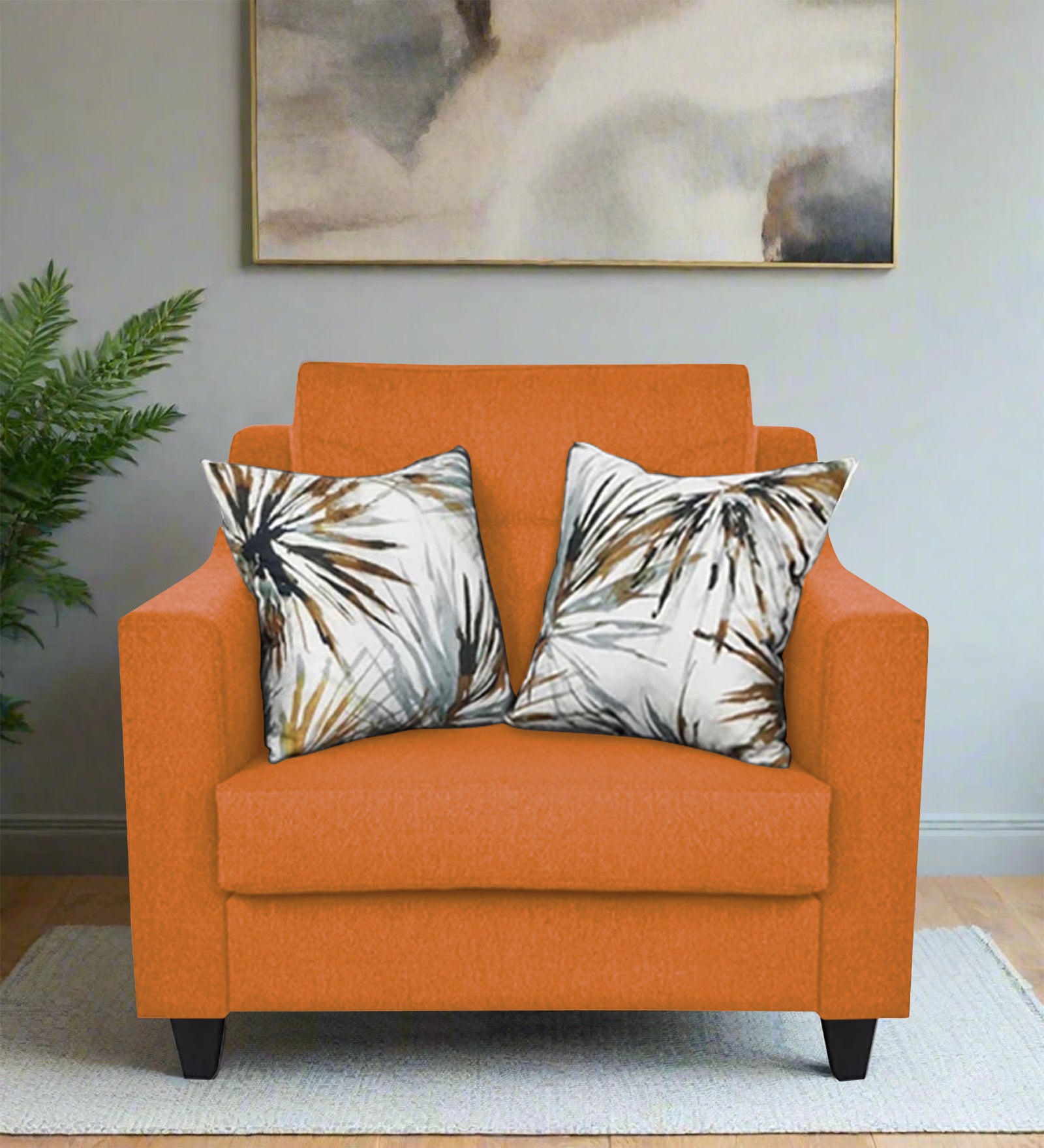 Welly Fabric 1 Seater Sofa In Dark Orange Colour - Febonic Living
