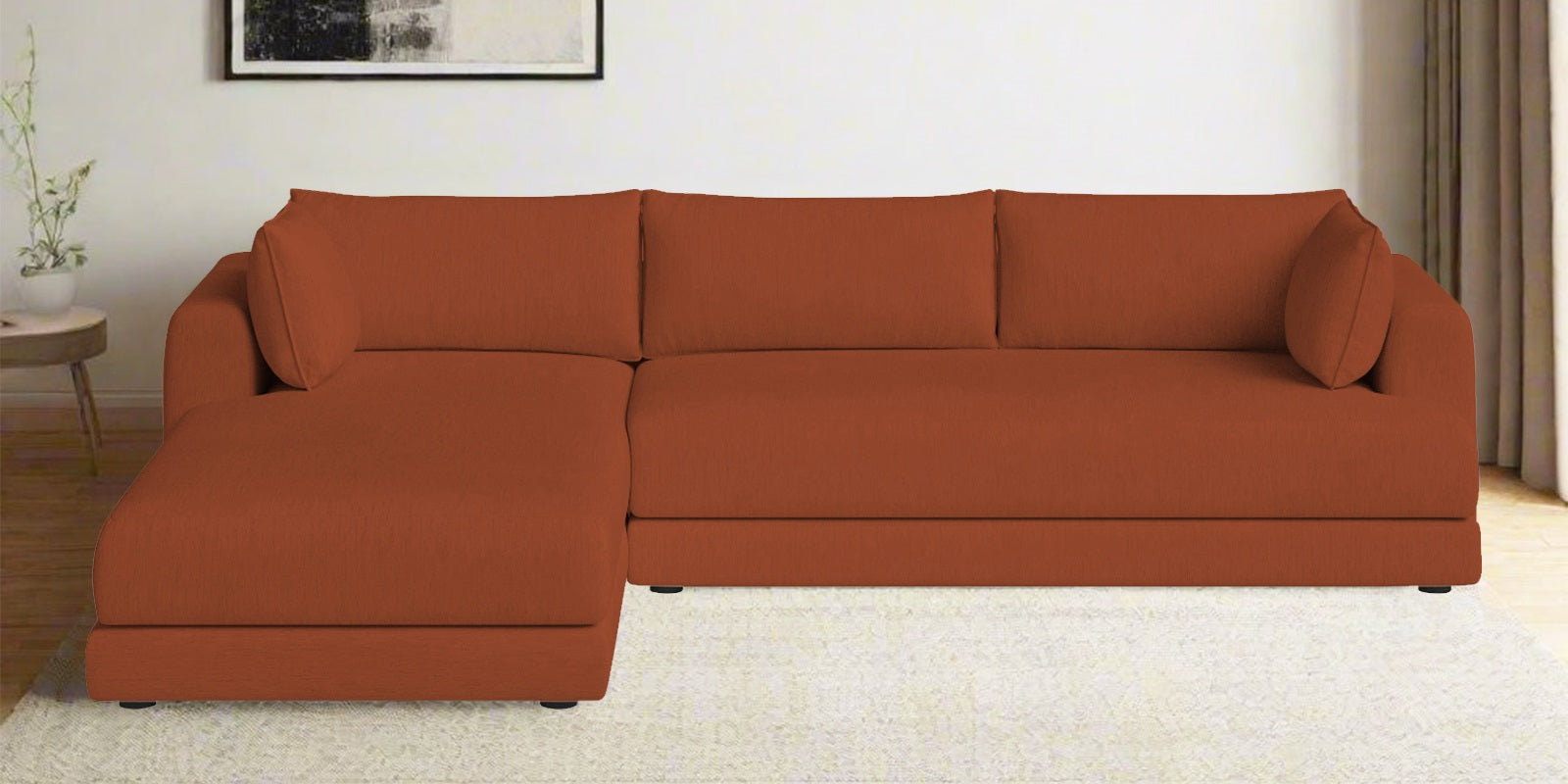 Ziggy Fabric RHS Sectional Sofa (3+Lounger) In Royal Orange Colour - Febonic Living