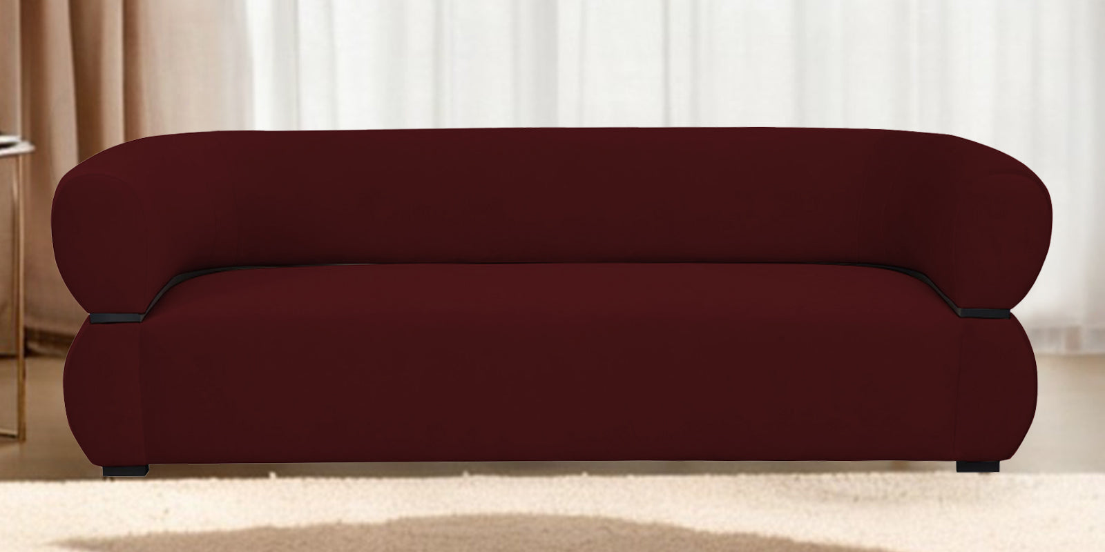 Kula Velvet 3 Seater Sofa In Blood Maroon Colour - Febonic Living