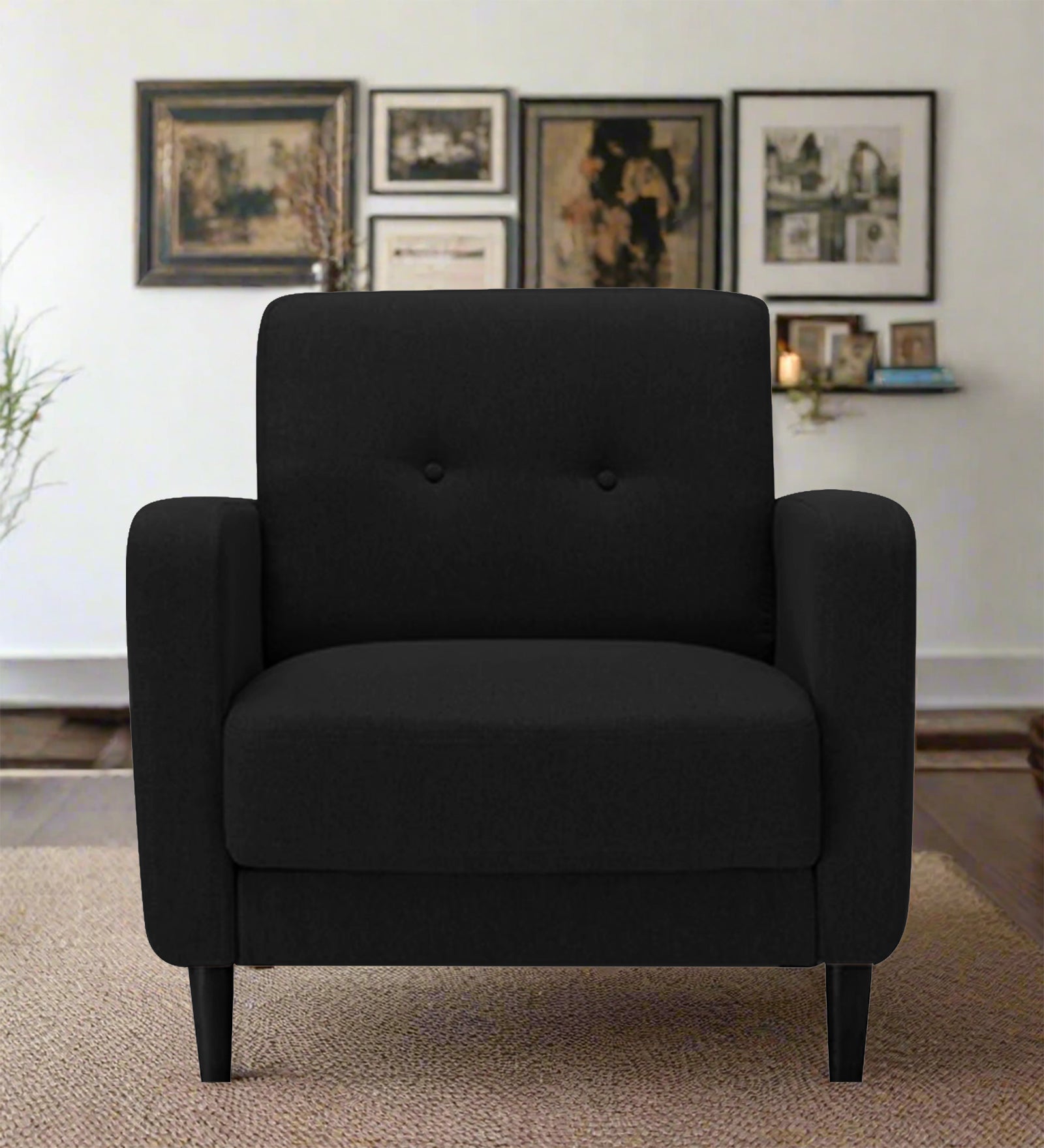 Marq Fabric 1 Seater Sofa In  Zed Black Colour - Febonic Living