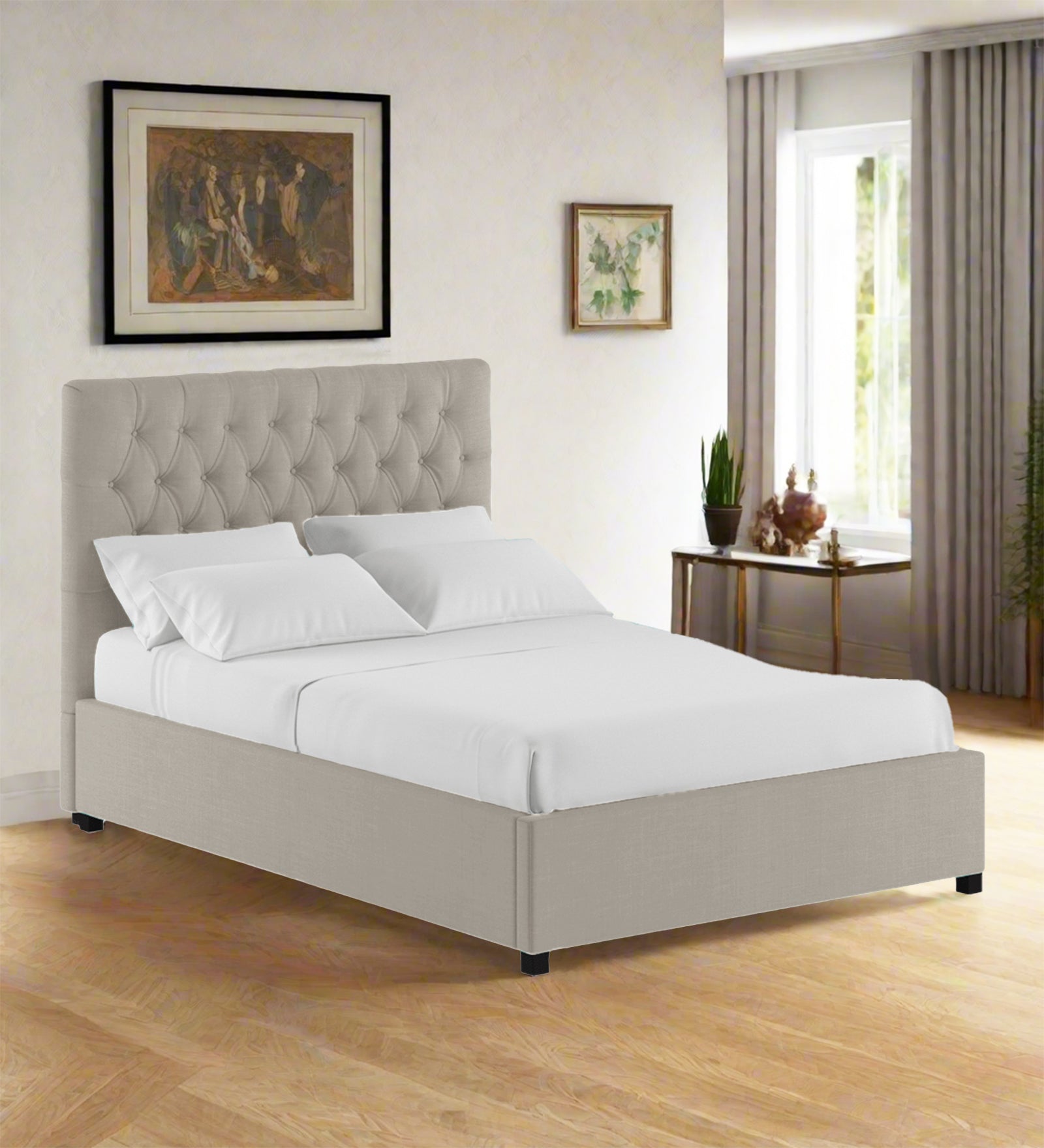 Isko Fabric King Size Bed In Ash Grey Colour With Storage Box - Febonic Living