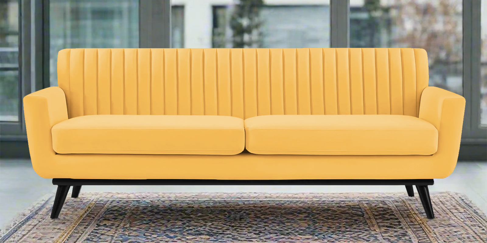 Tucker Velvet 3 Seater Sofa In Turmeric Yellow Colour - Febonic Living
