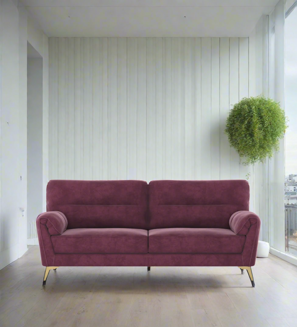 Bilance Velvet 3 Seater Sofa In Maroon Colour - Febonic Living