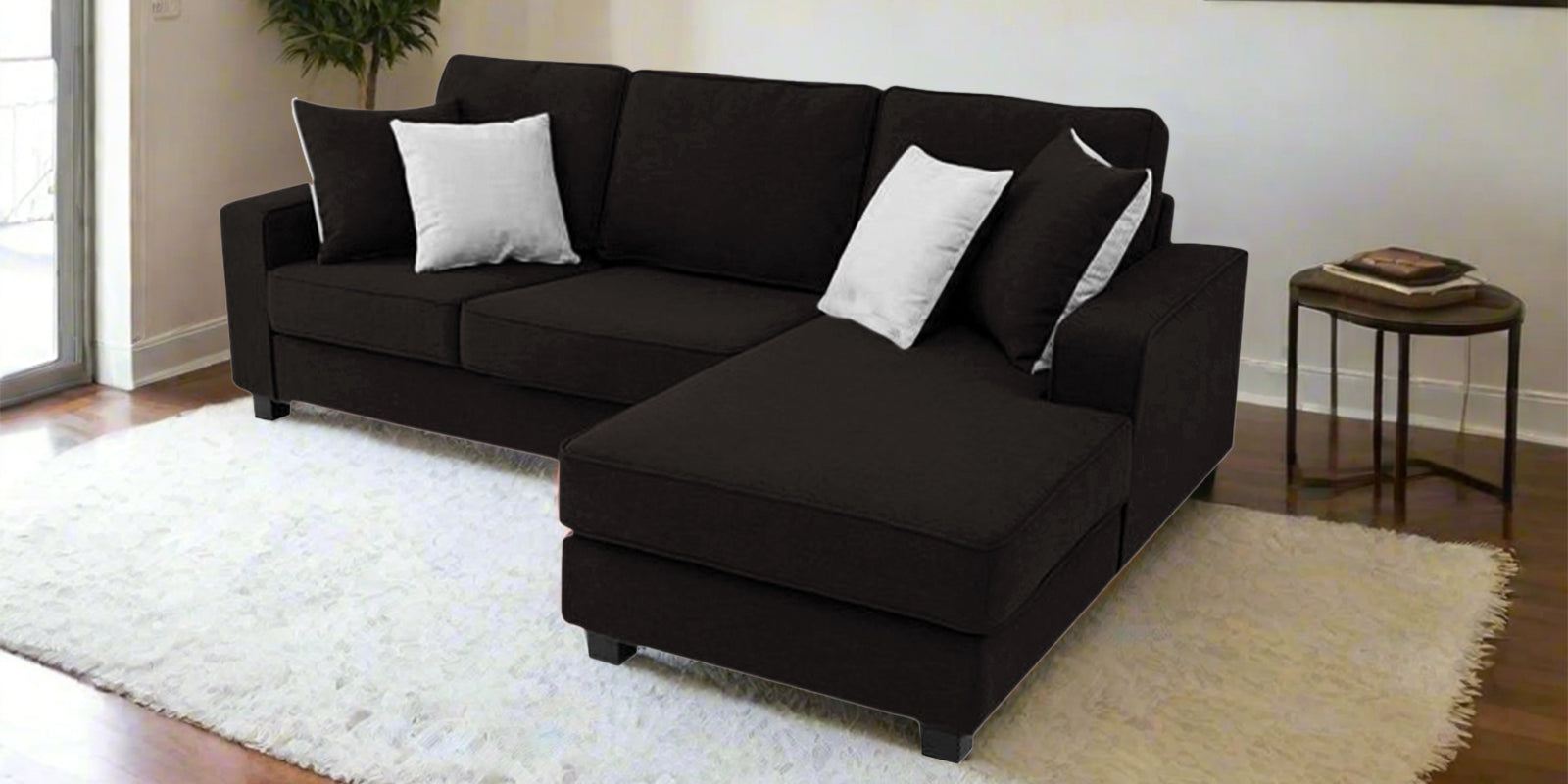 Ladybug Fabric LHS Sectional Sofa (2+Lounger) In Cara Brown Colour - Febonic Living