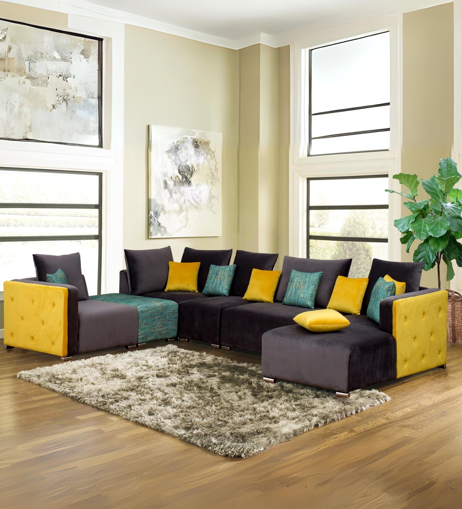 Rita Velvet 8 Seater Corner Sofa In Mocha Brown Colour - Febonic Living