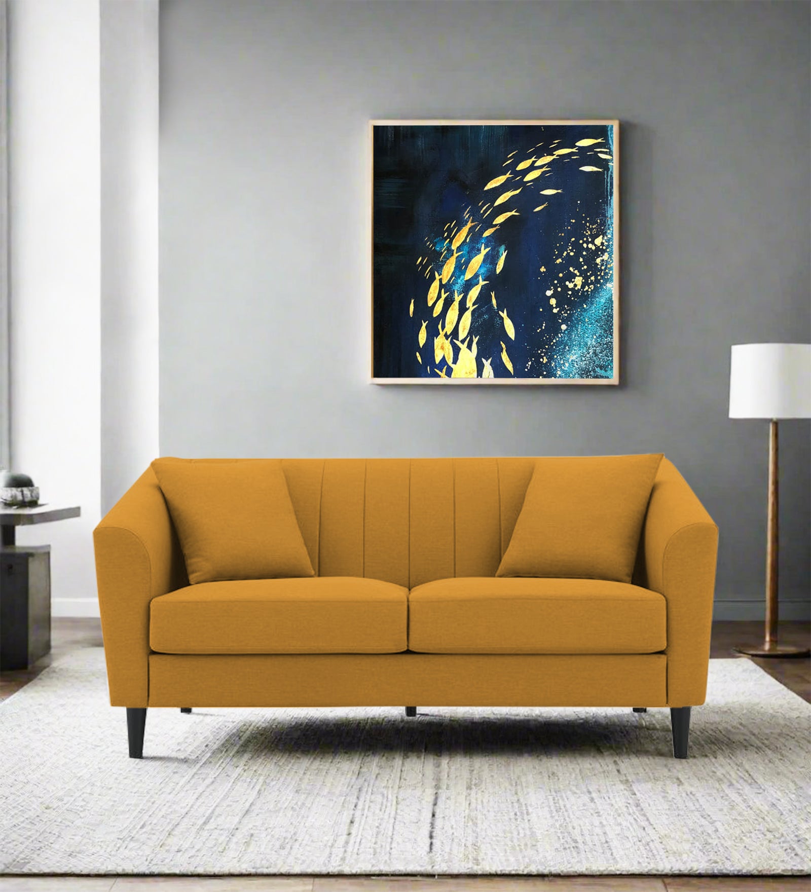 Polon Fabric 2 Seater Sofa In Corn Yellow Colour - Febonic Living