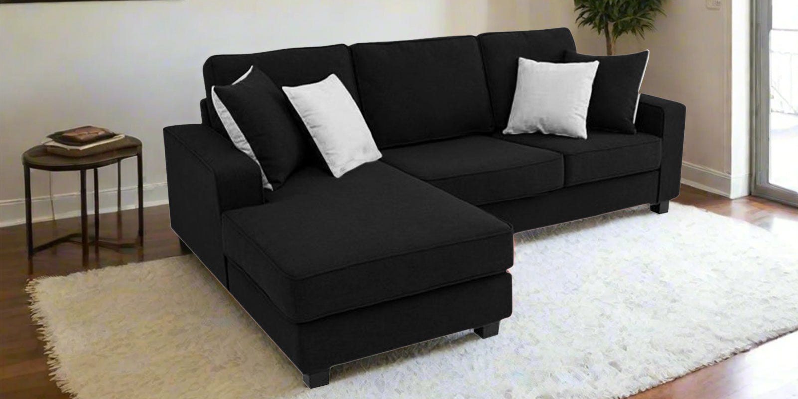 Ladybug Fabric RHS Sectional Sofa (2+Lounger) In Zed Black Colour - Febonic Living