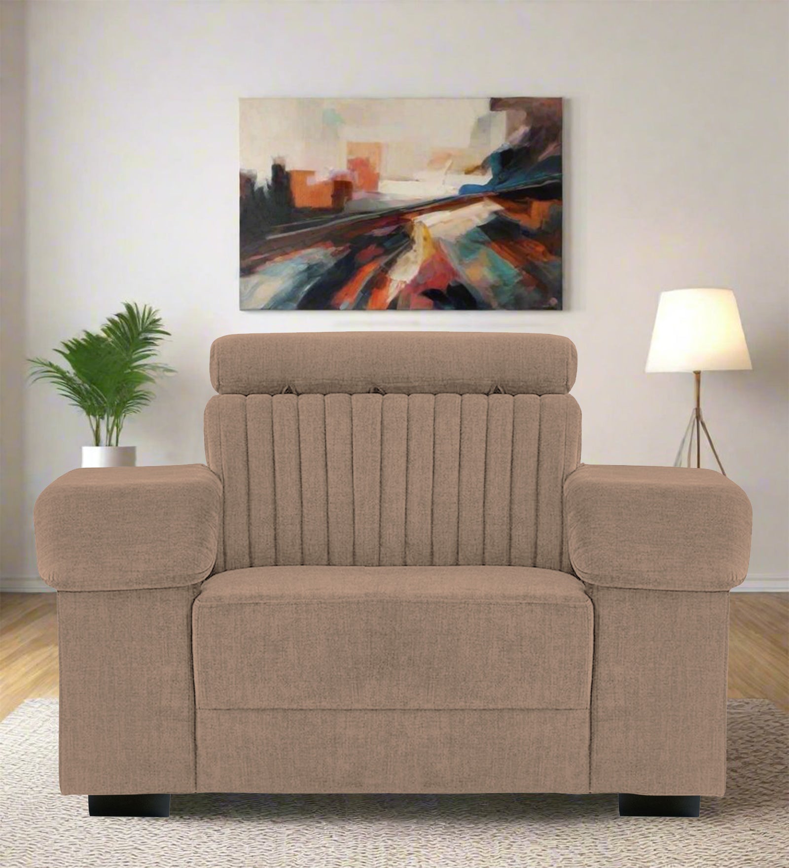 Draco Fabric 1 Seater Sofa In Cookie Beige Colour - Febonic Living