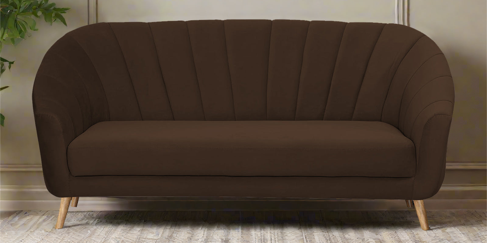Kaylee Velvet 3 Seater Sofa In Chocolate Brown Colour - Febonic Living