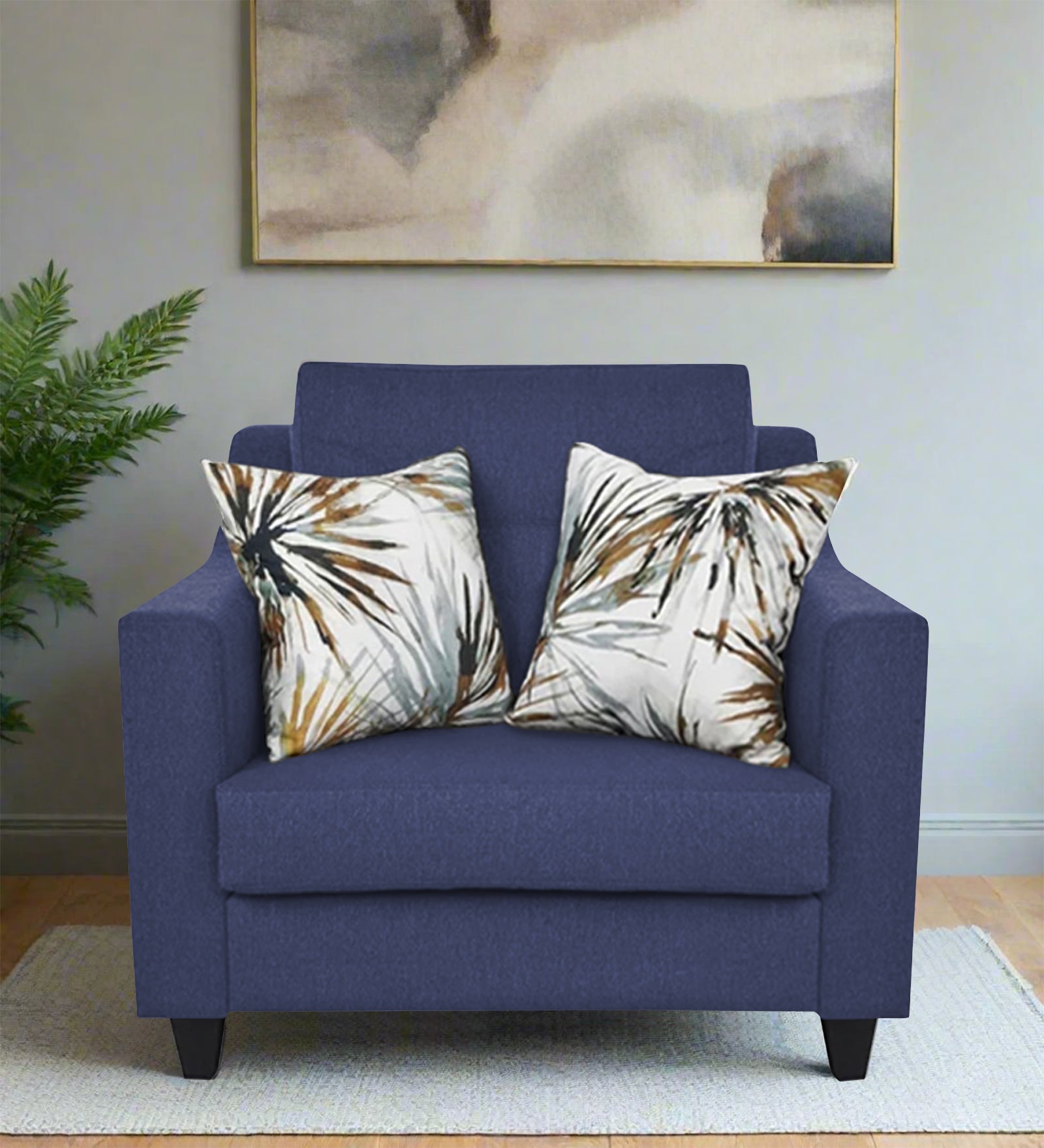 Welly Fabric 1 Seater Sofa In Slate Blue Colour - Febonic Living
