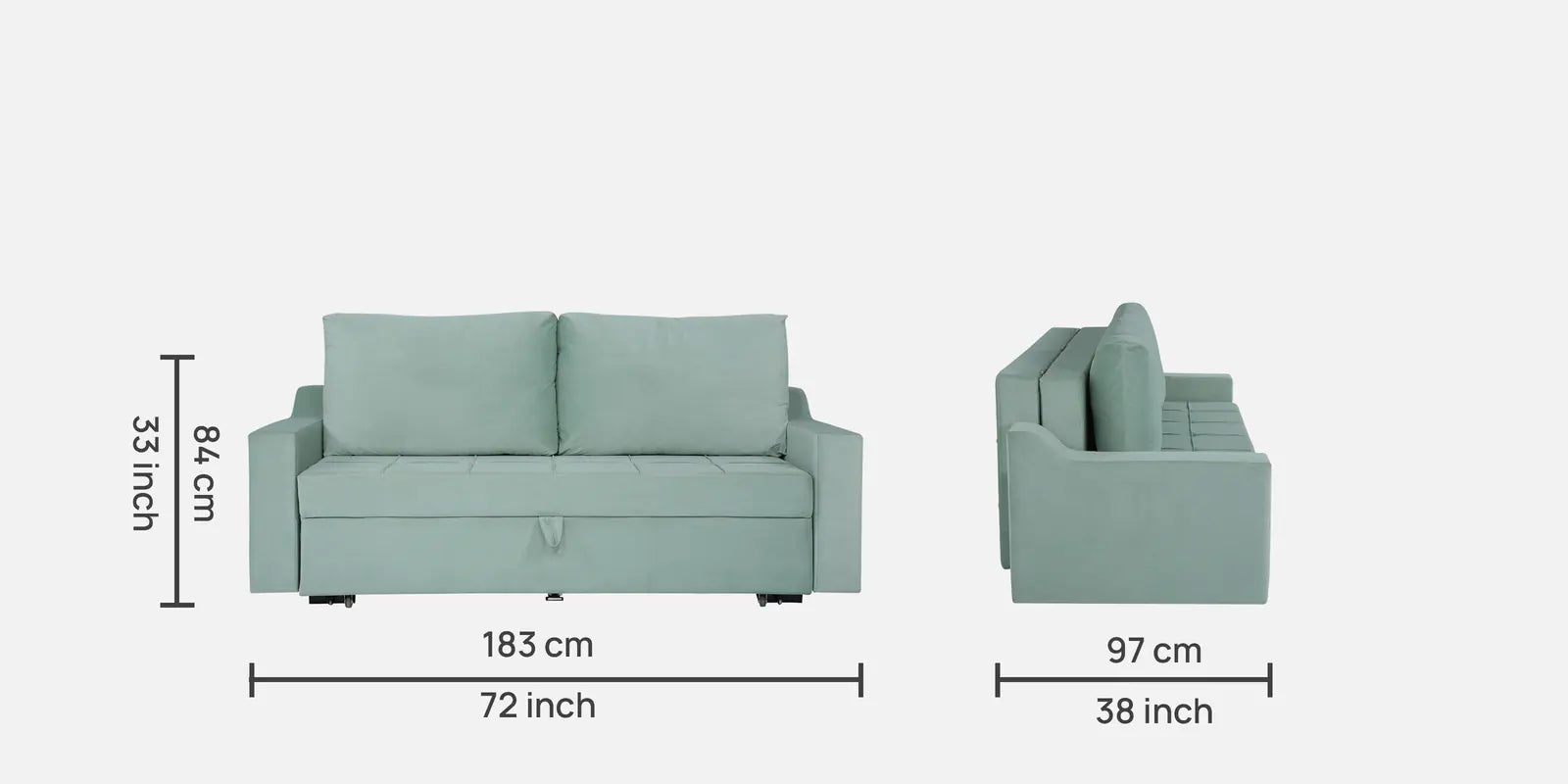 Jason Fabric 3 Seater Pull Out Sofa Cum Bed In Suka Blue Colour - Febonic Living