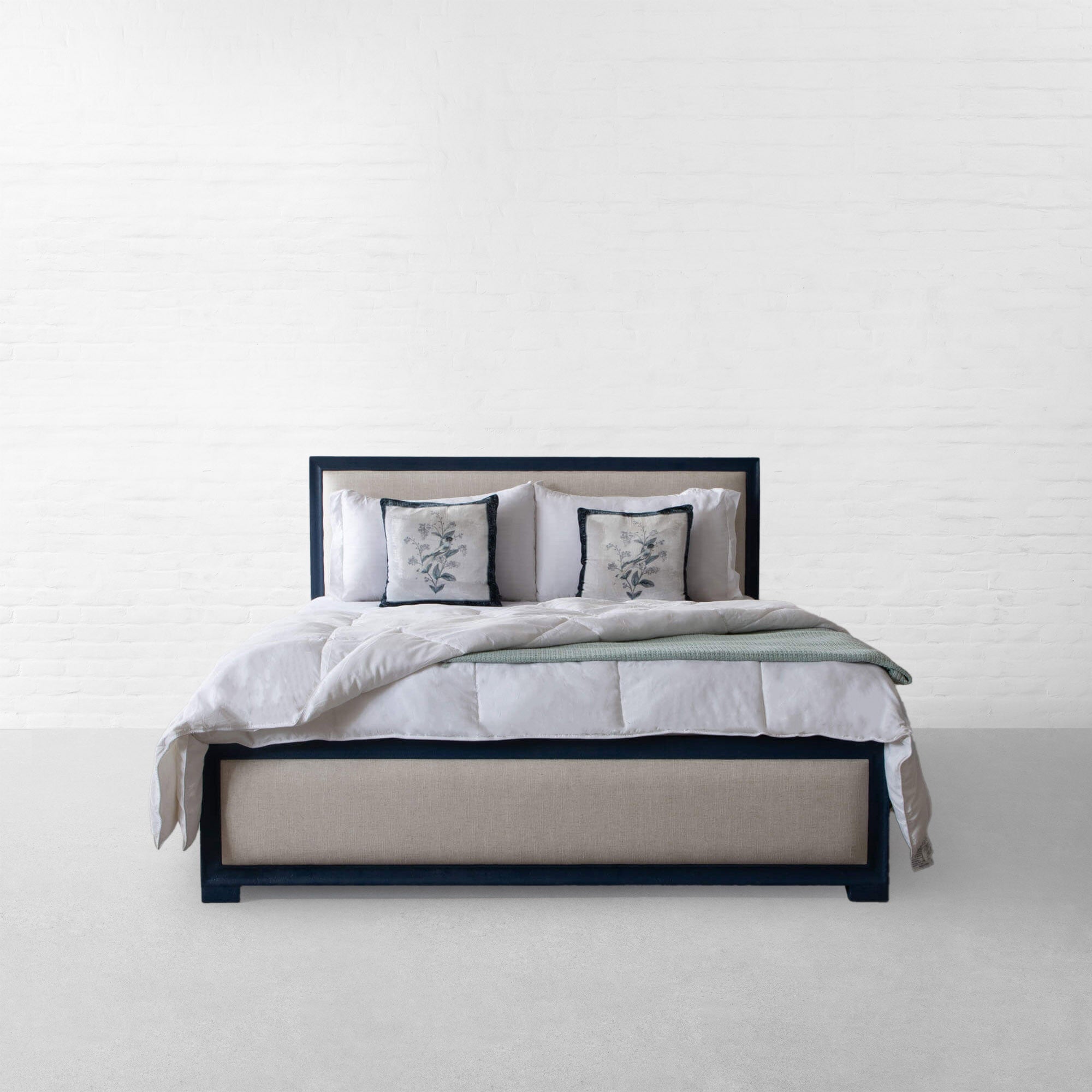 Limbu Leatherette + Fabric Queen Size Bed in Ivory Cream With Drawer Storage