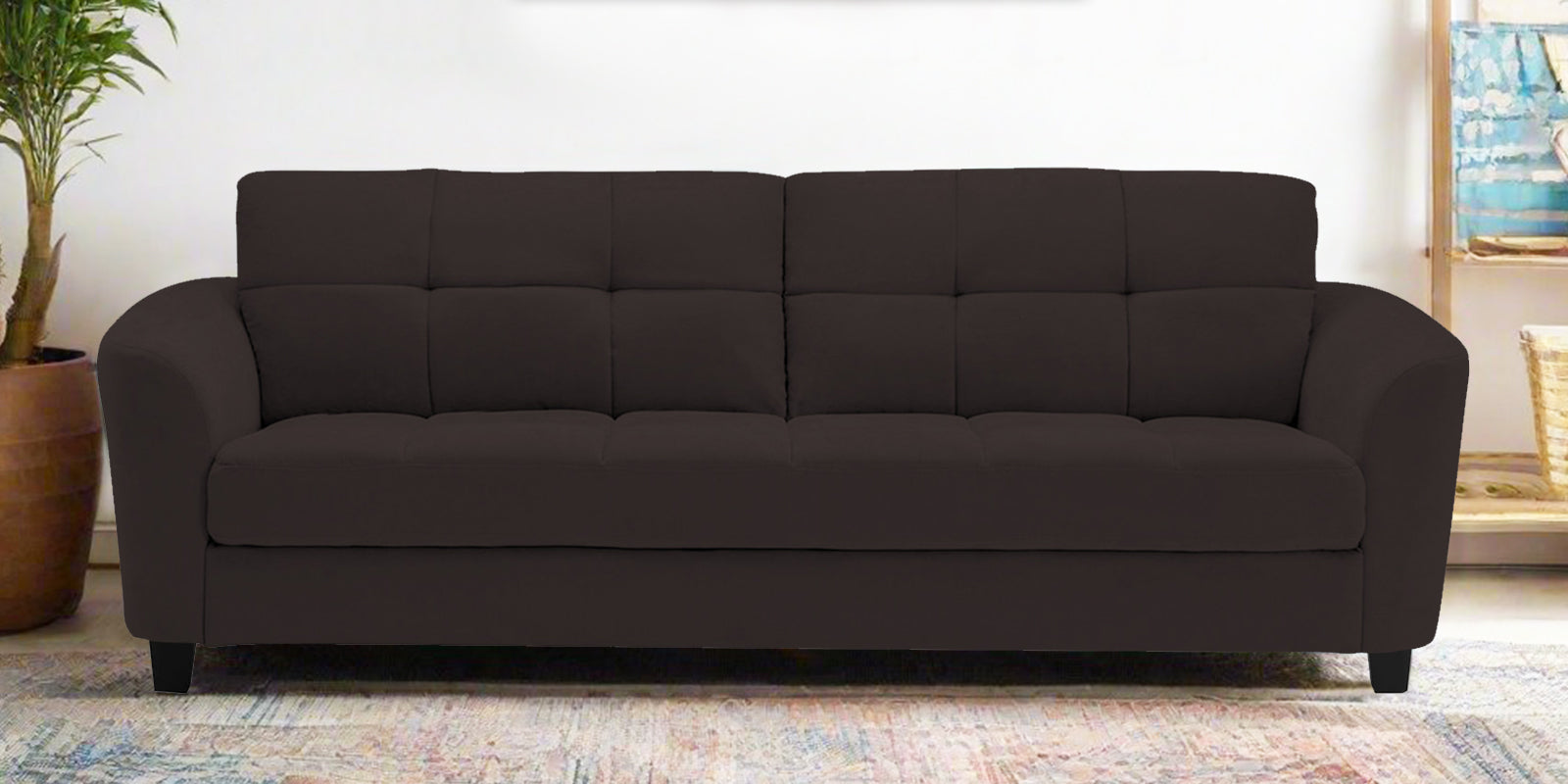 Mulan Fabric 3 Seater Sofa In Pebble Brown Colour - Febonic Living