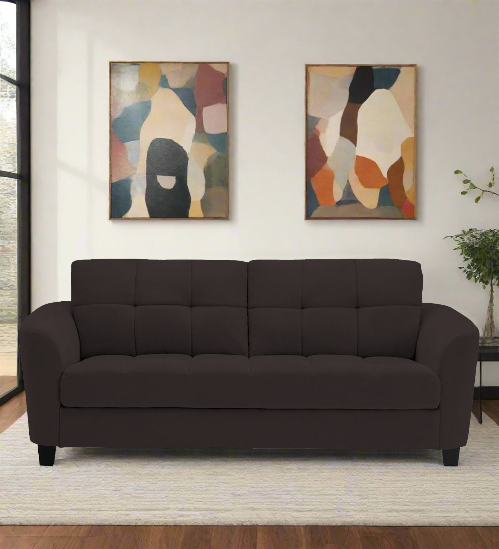 Mulan Fabric 2 Seater Sofa In Pebble Brown Colour - Febonic Living