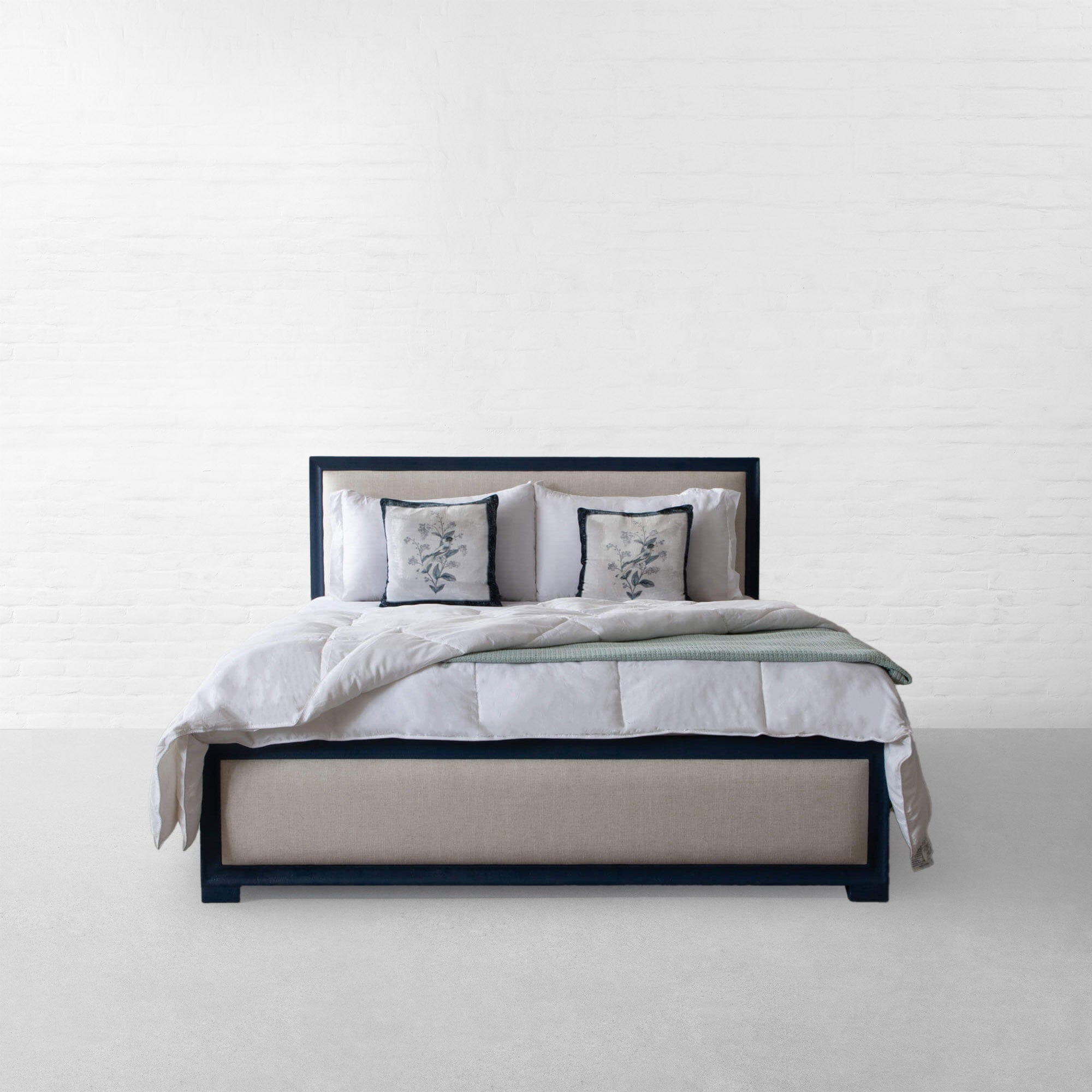 Limbu Leatherette With Fabric Queen Size Bed in Ivory Cream With Drawer Storage - Febonic Living