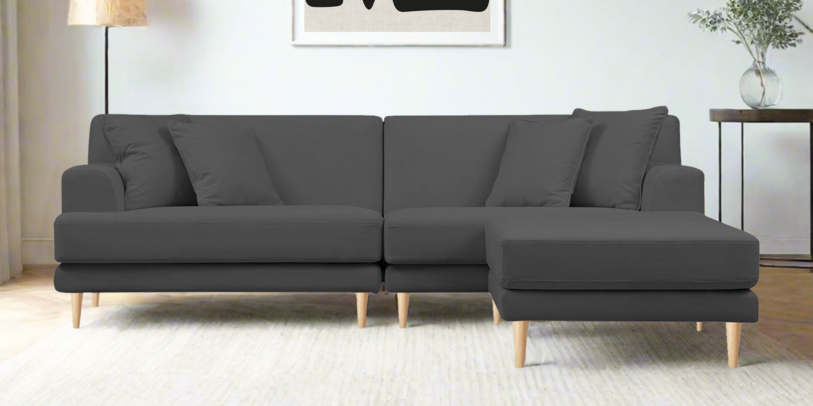 Woody Fabric LHS Sectional Sofa (3+Lounger) In Dusky Grey Colour - Febonic Living