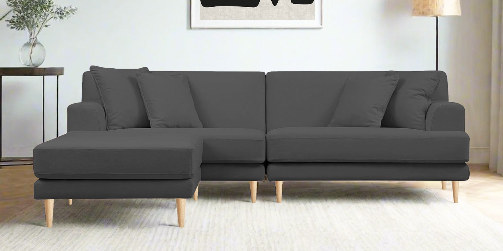 Woody Fabric RHS Sectional Sofa (3+Lounger) In Dusky Grey Colour - Febonic Living
