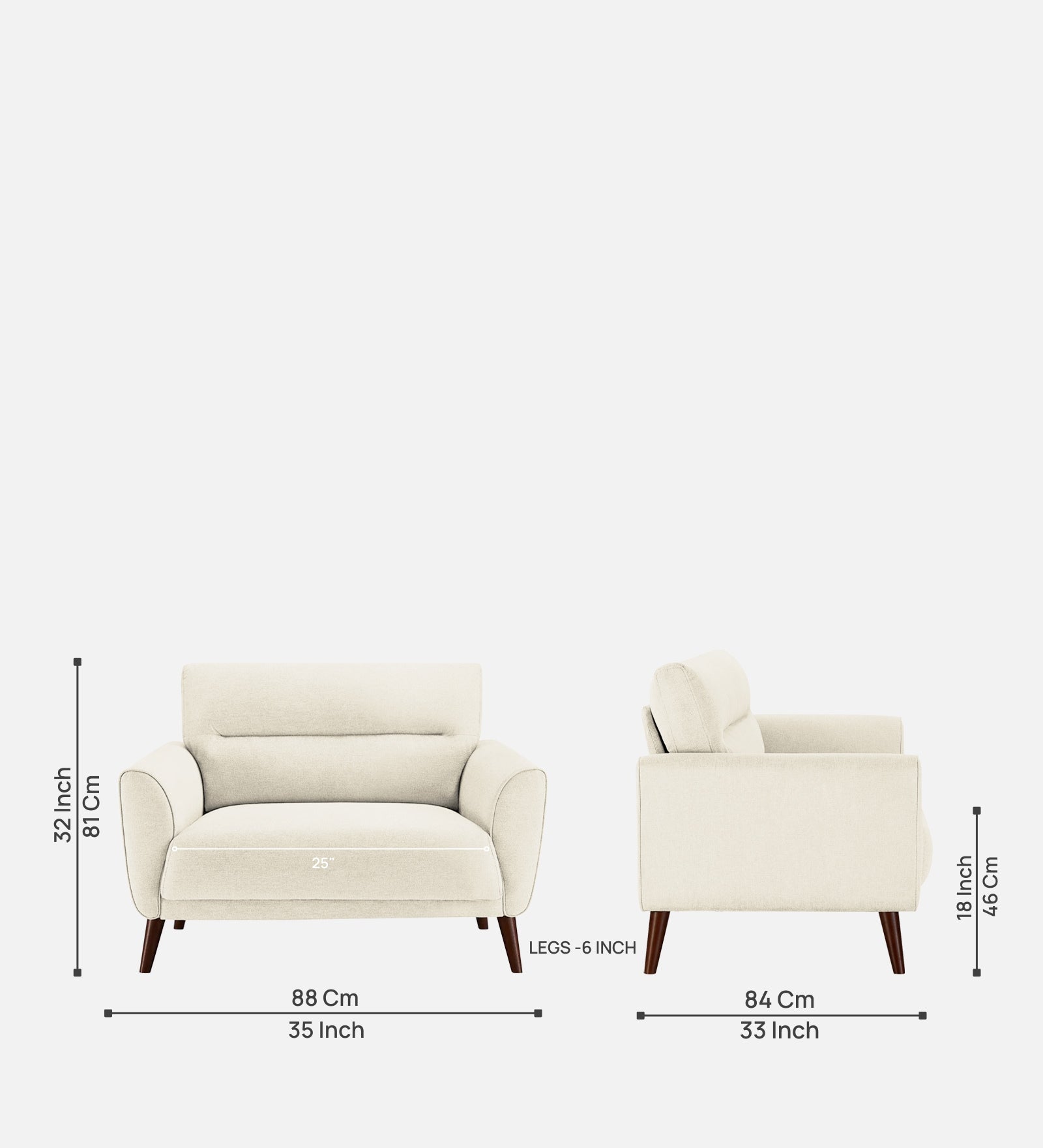 Castro Fabric 1 Seater Sofa In Ivory Cream Colour - Febonic Living