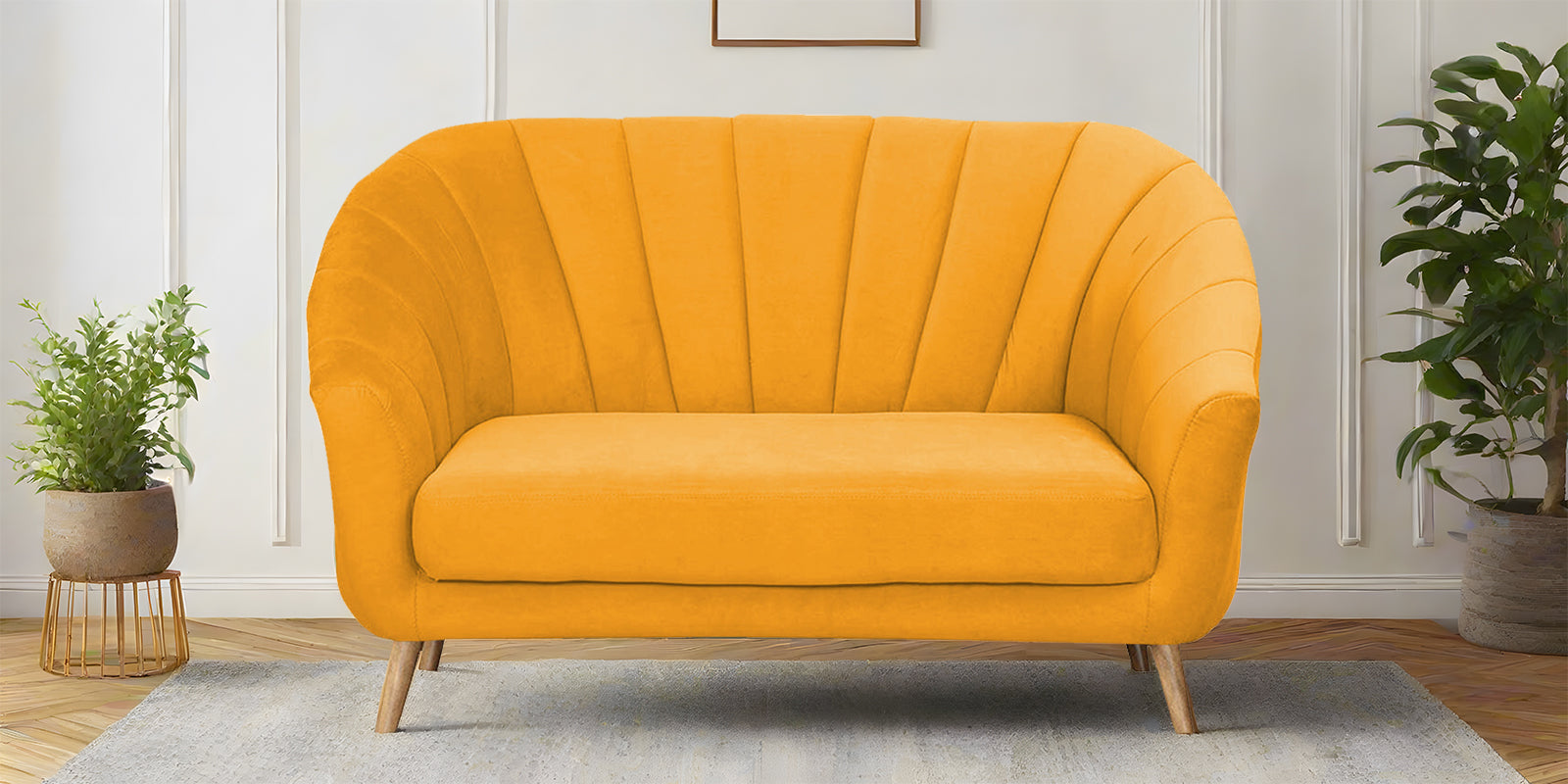 Kaylee Velvet 2 Seater Sofa In Safforn Yellow Colour - Febonic Living