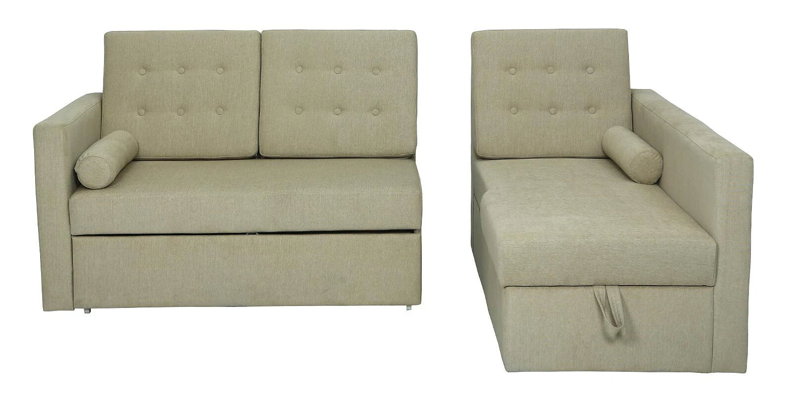 Ace Fabric 3 Seater Pull Out Sofa Cum Bed In Ivory Cream Colour With Storage - Febonic Living