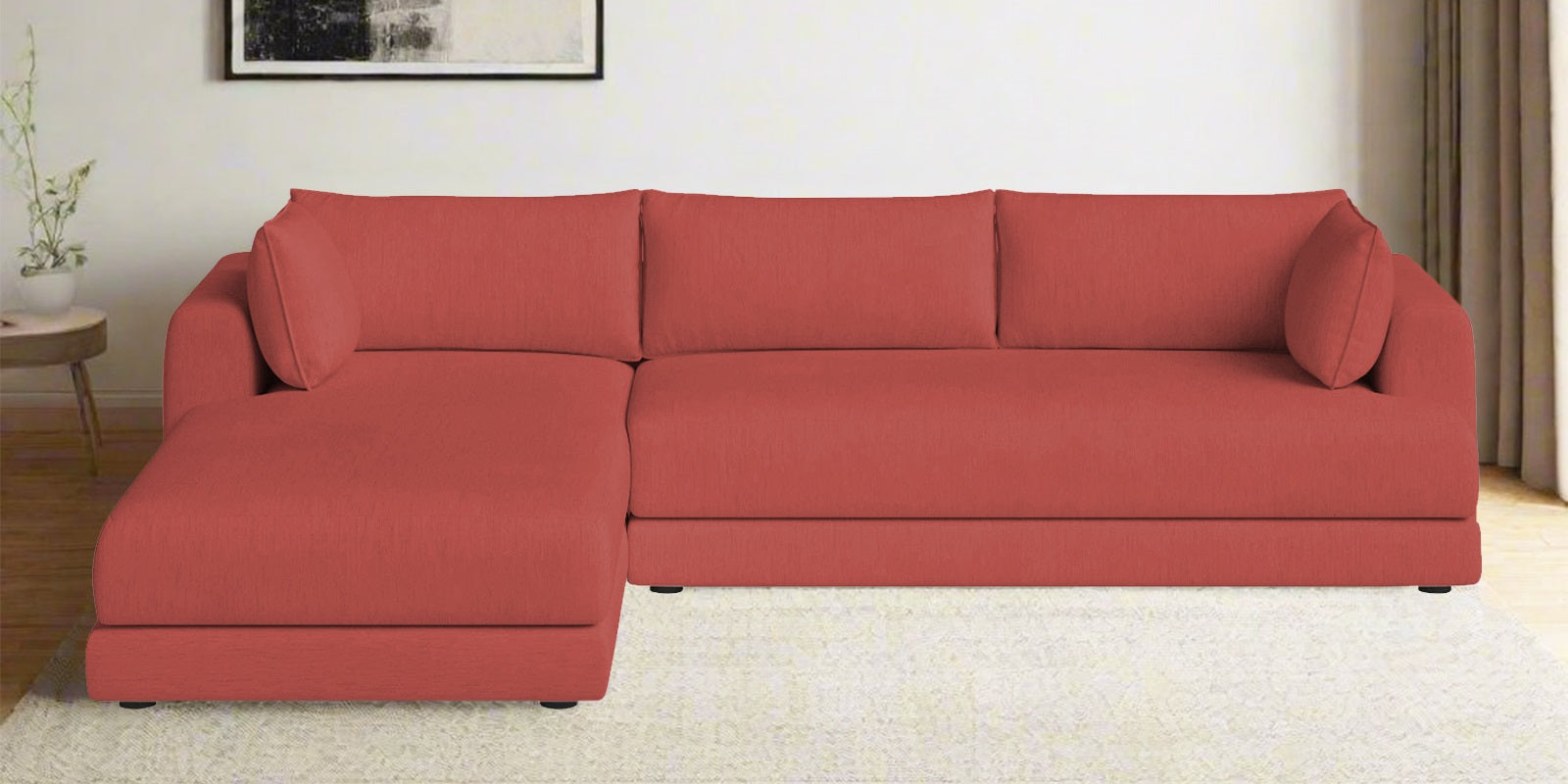 Ziggy Fabric RHS Sectional Sofa (3+Lounger) In Salmon Pink Colour - Febonic Living