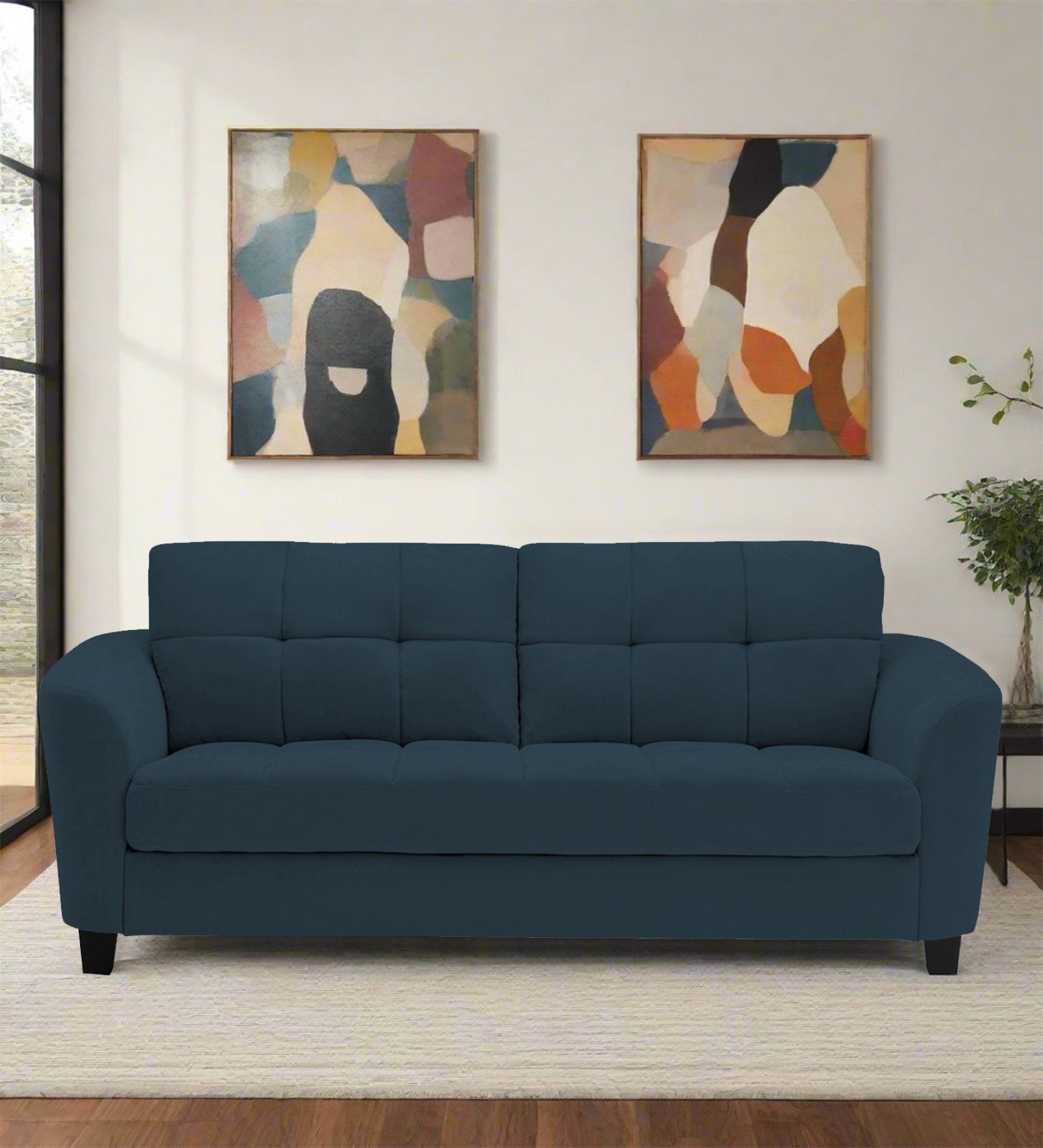 Mulan Fabric 2 Seater Sofa In Cool Blue Colour - Febonic Living