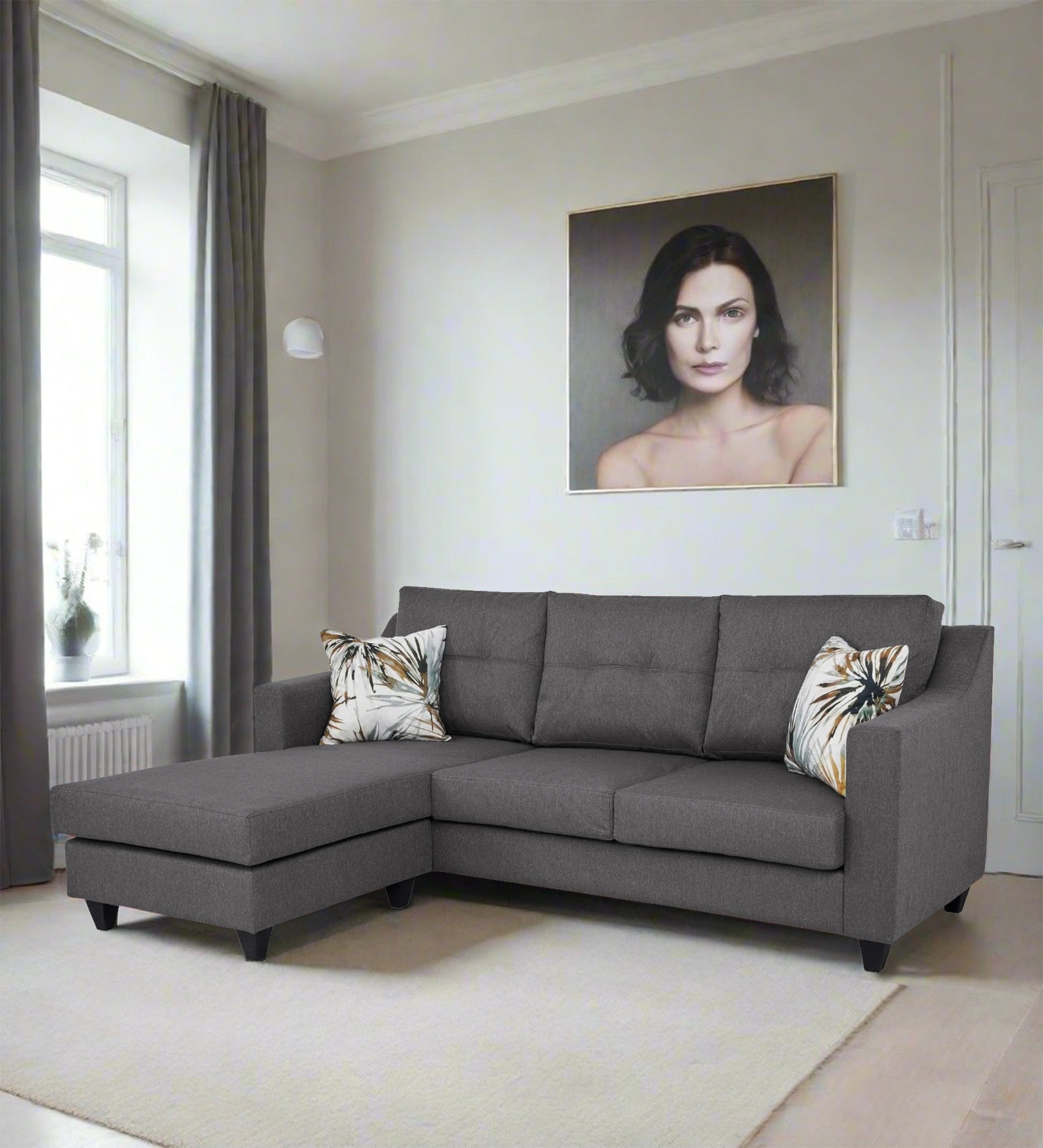 Welly Fabric RHS Sectional Sofa (2+Lounger) In Sudo Grey Colour - Febonic Living