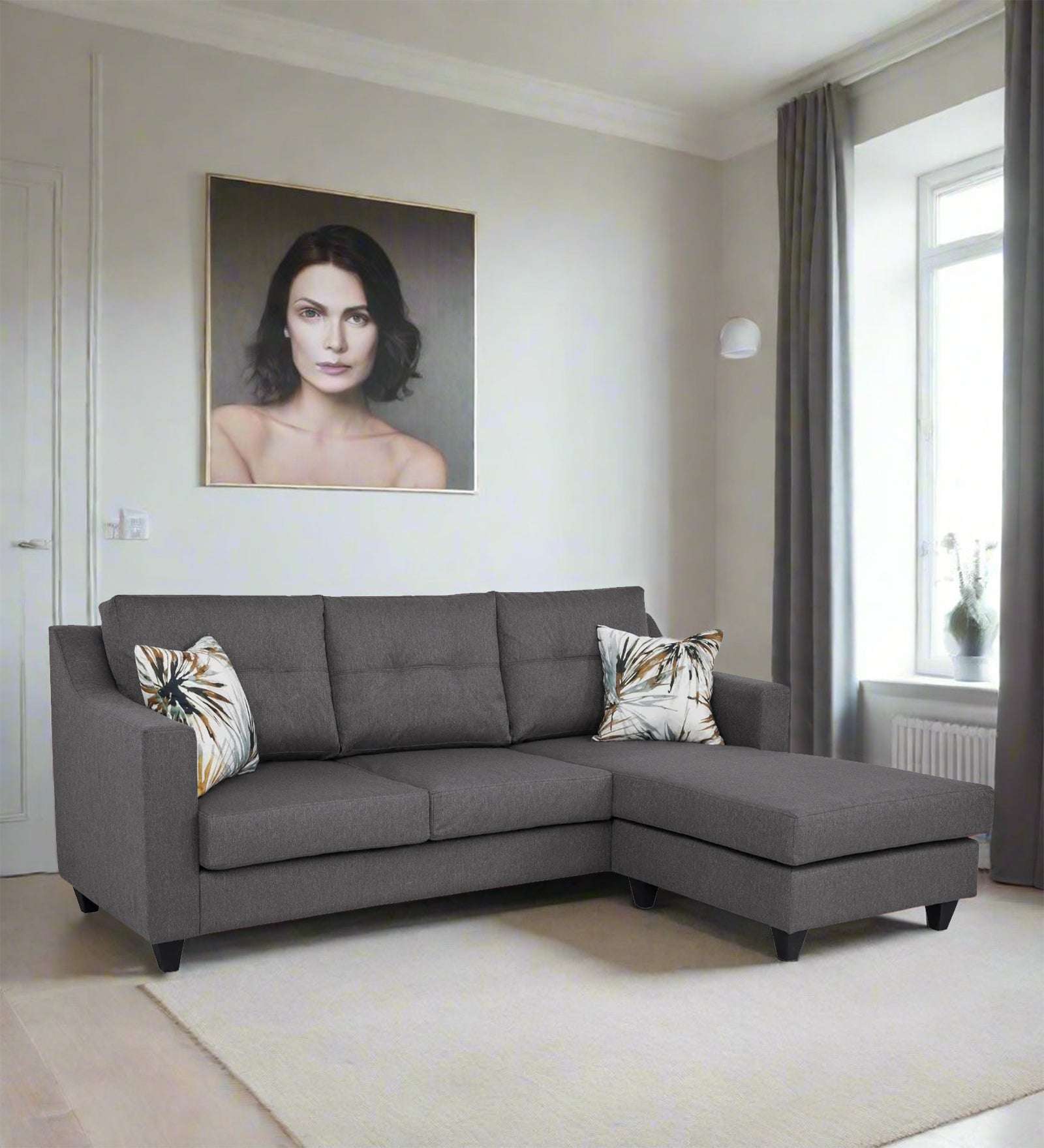 Welly Fabric LHS Sectional Sofa (2+Lounger) In Sudo Grey Colour
