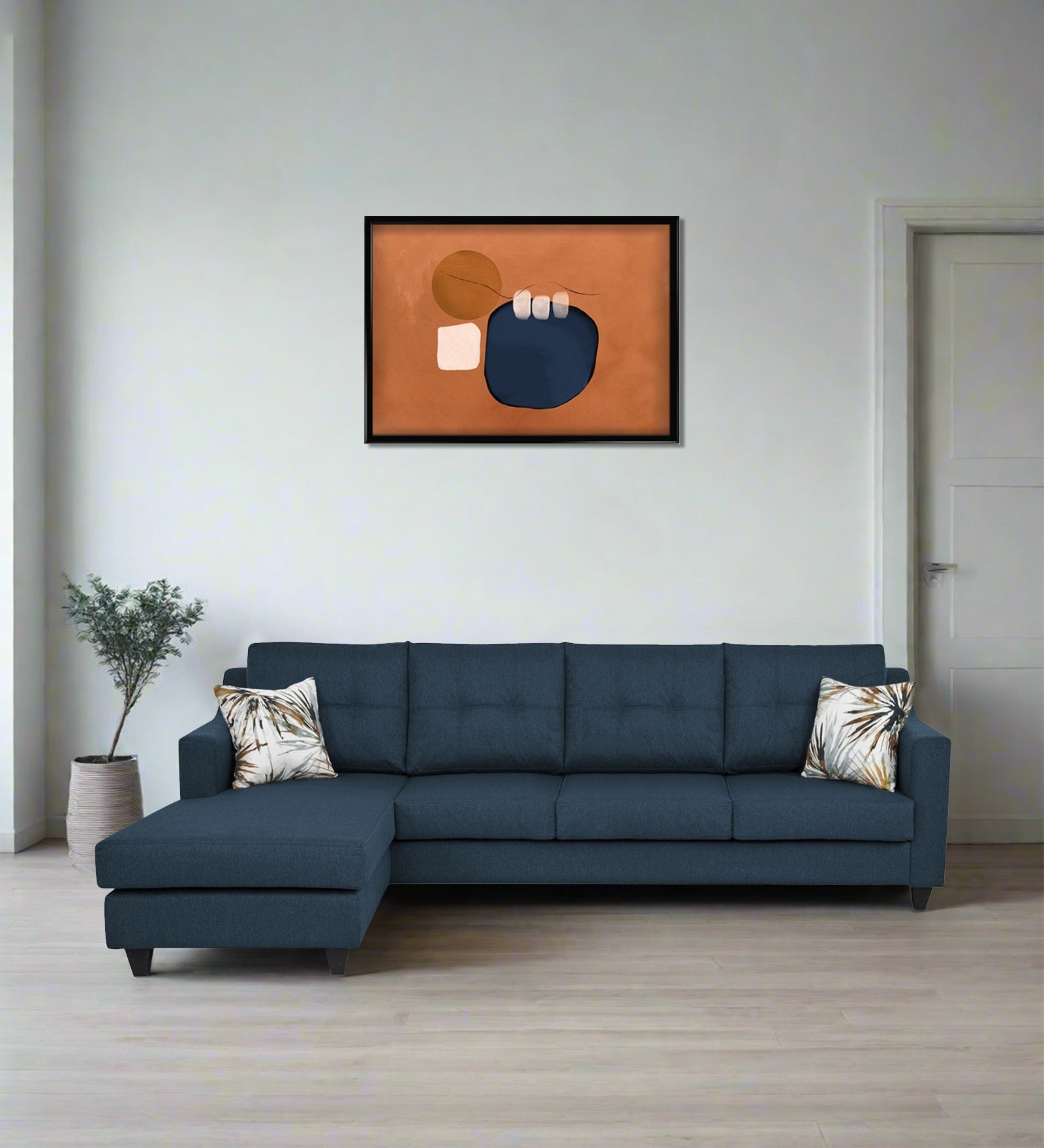Welly Fabric RHS Sectional Sofa (3+Lounger) In Light Blue Colour - Febonic Living