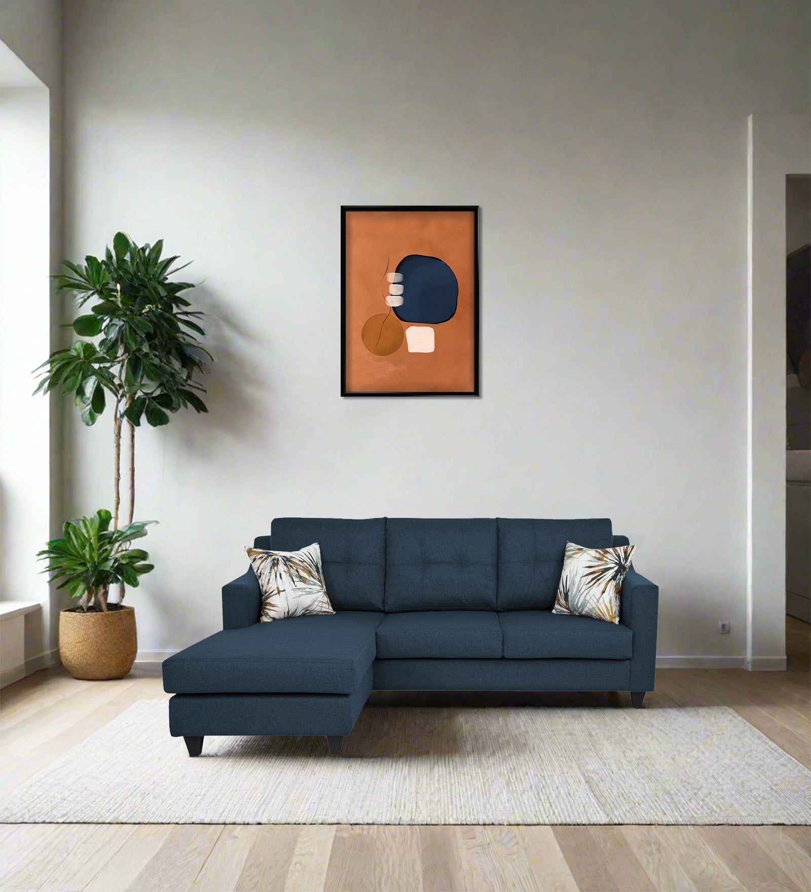 Welly Fabric RHS Sectional Sofa (2+Lounger) In Light Blue Colour - Febonic Living