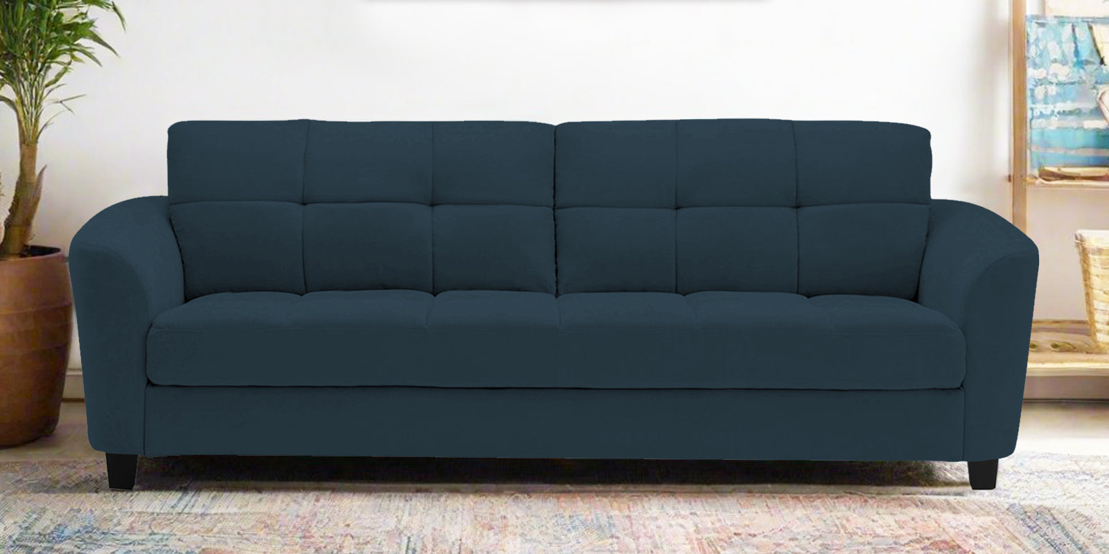 Mulan Fabric 3 Seater Sofa In Cool Blue Colour - Febonic Living